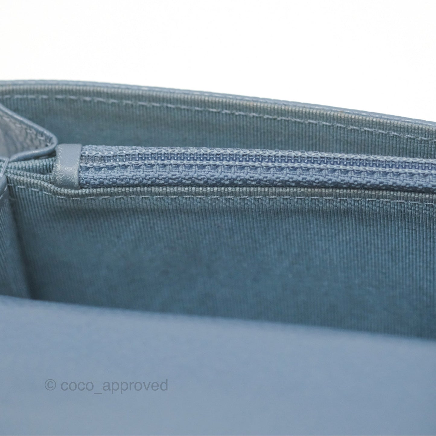 Chanel Quilted Small Flap Wallet Grey Blue Caviar Silver Hardware