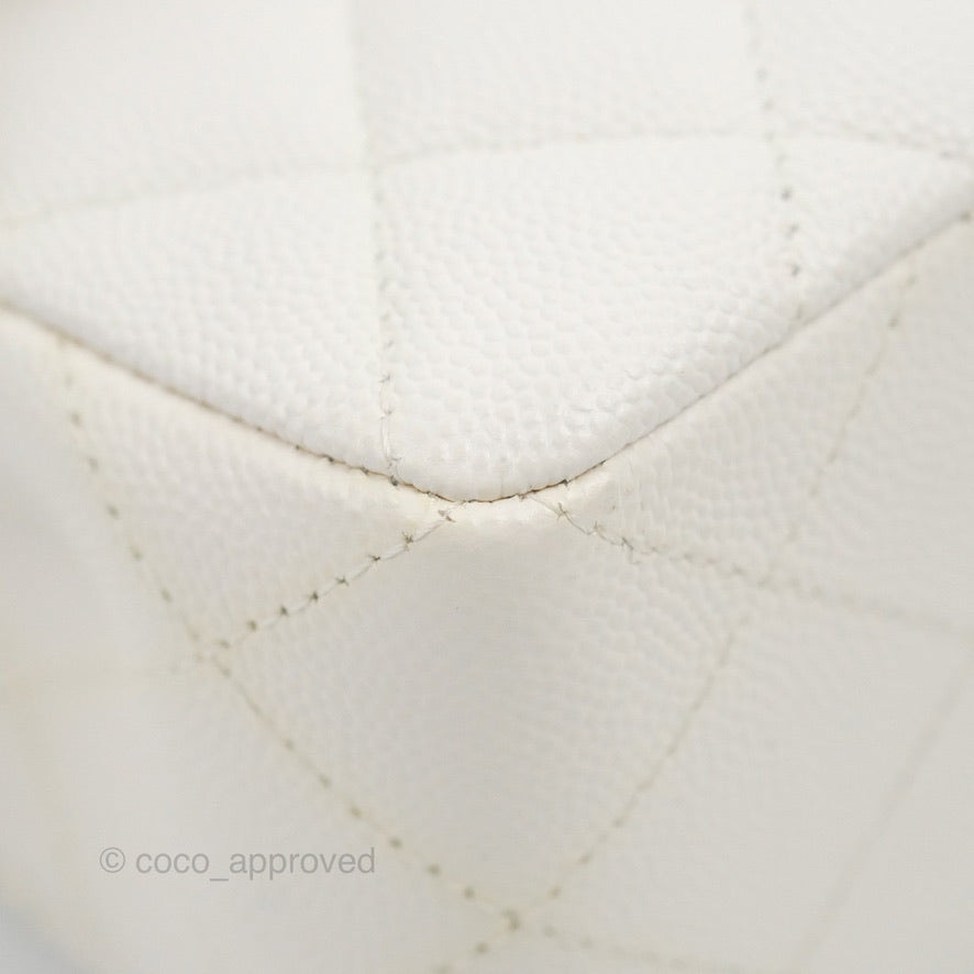 Chanel Small Classic Quilted Flap White Caviar Gold Hardware