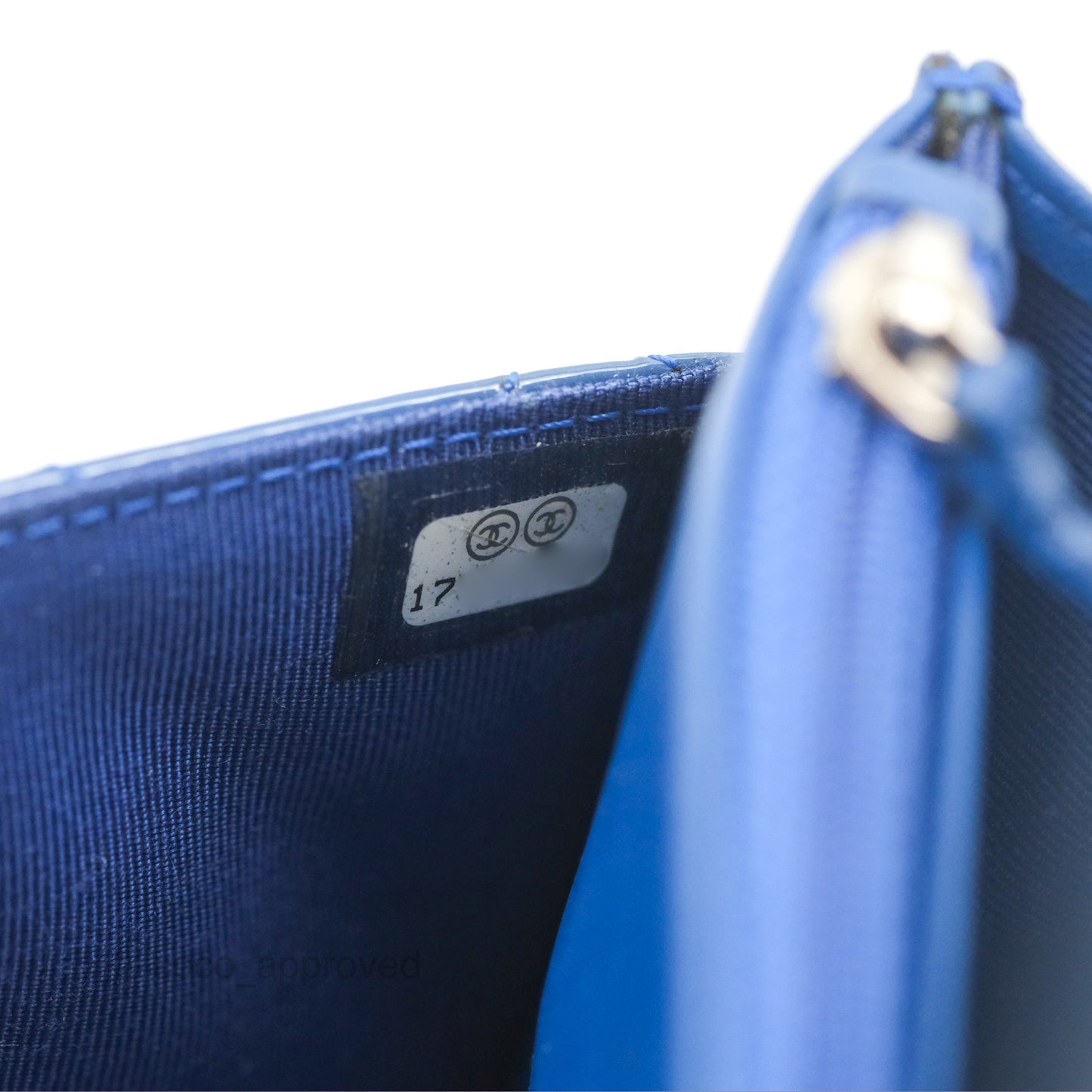 Chanel Quilted Classic Wallet on Chain WOC Blue Patent Silver Hardware