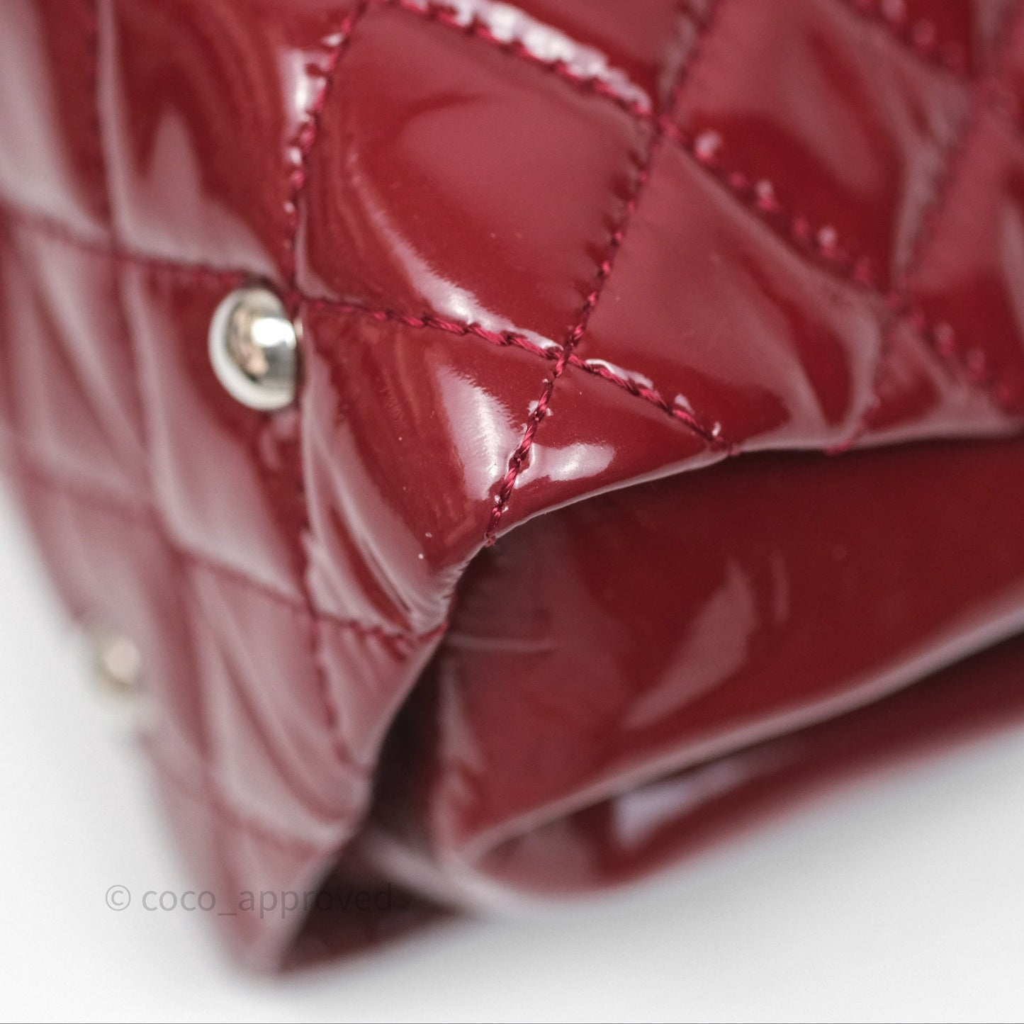 Chanel CC Shopping Tote Bag Red Patent Silver Hardware