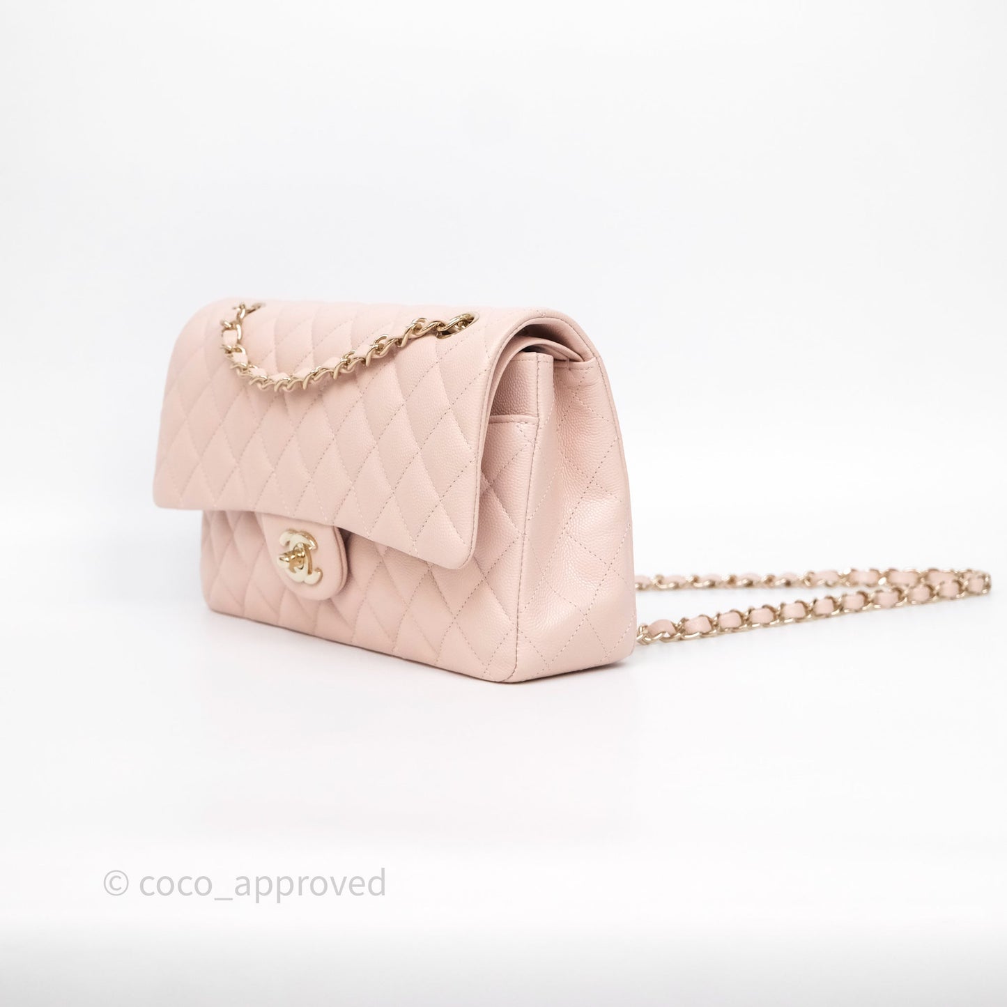 Chanel Classic M/L Medium Flap Quilted Pink Caviar Gold Hardware