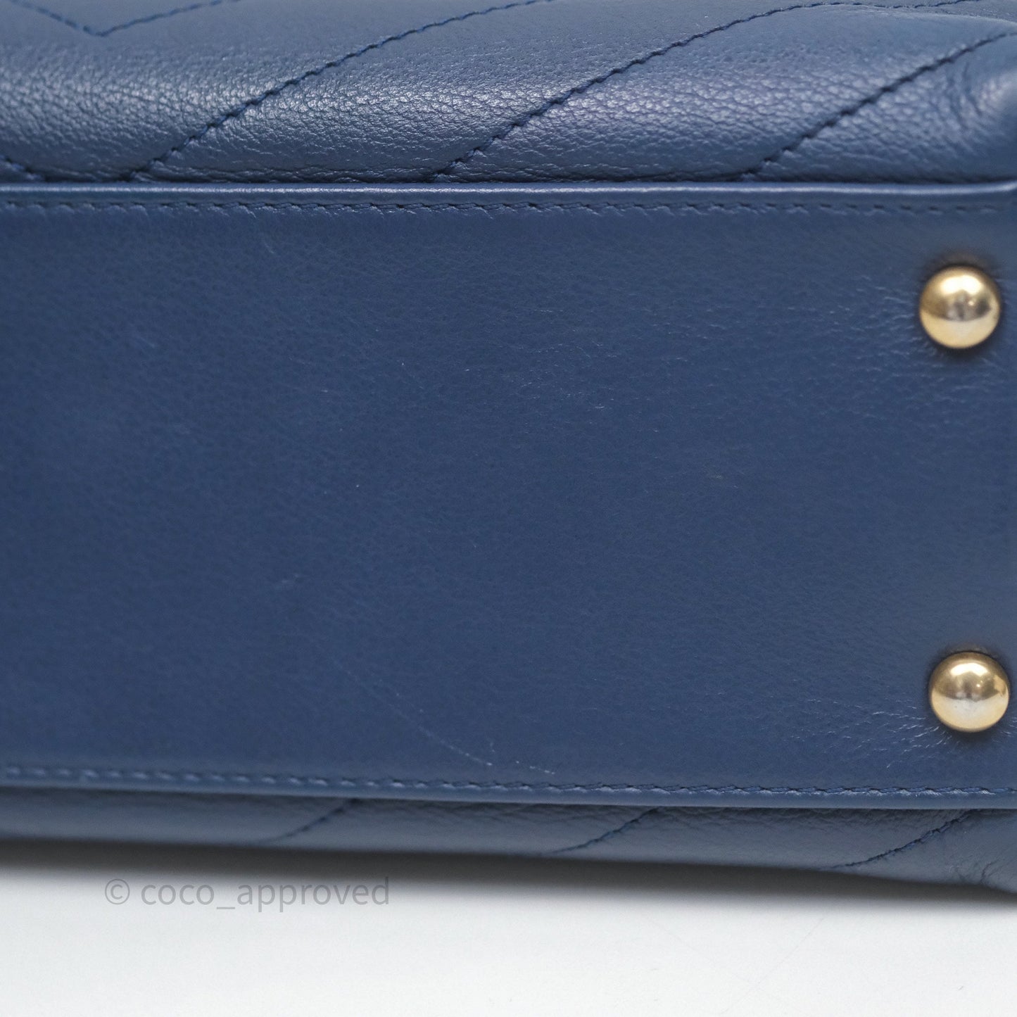 Chanel Small Chevron Python Chic Top Handle Flap Blue Calfskin Gold Hardware