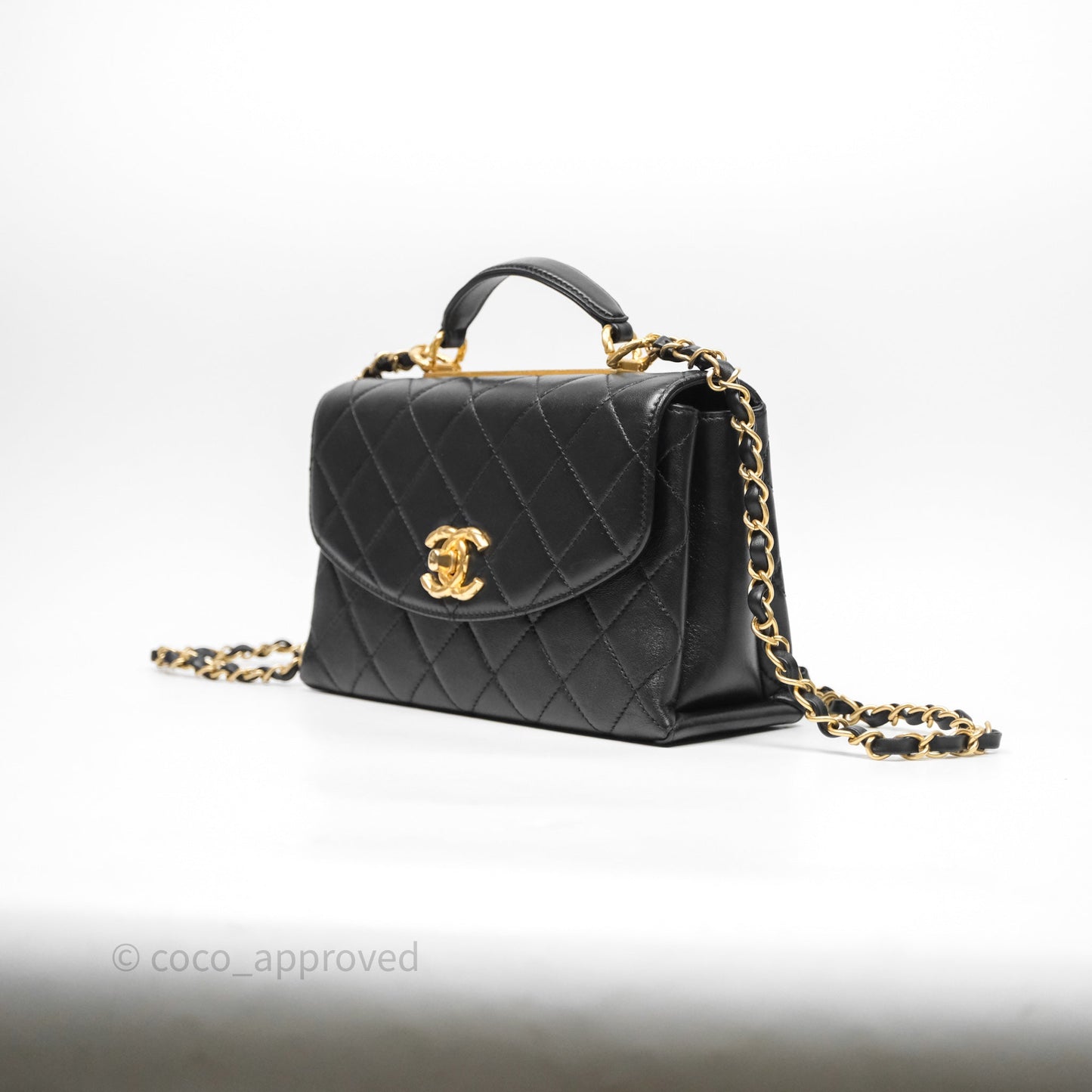 Chanel Trendy Spirit Top Handle Black Flap Bag Calfskin Gold Hardware