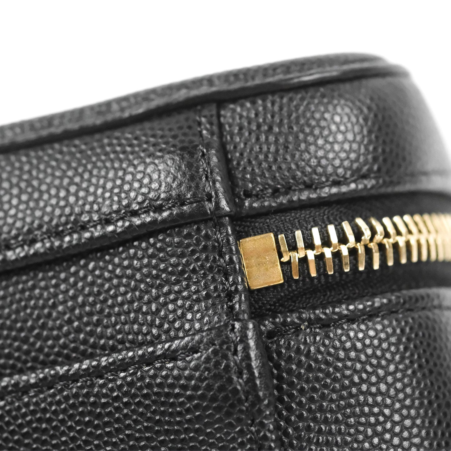 Chanel Quilted Small CC Filigree Vanity Case Black Caviar Gold Hardware