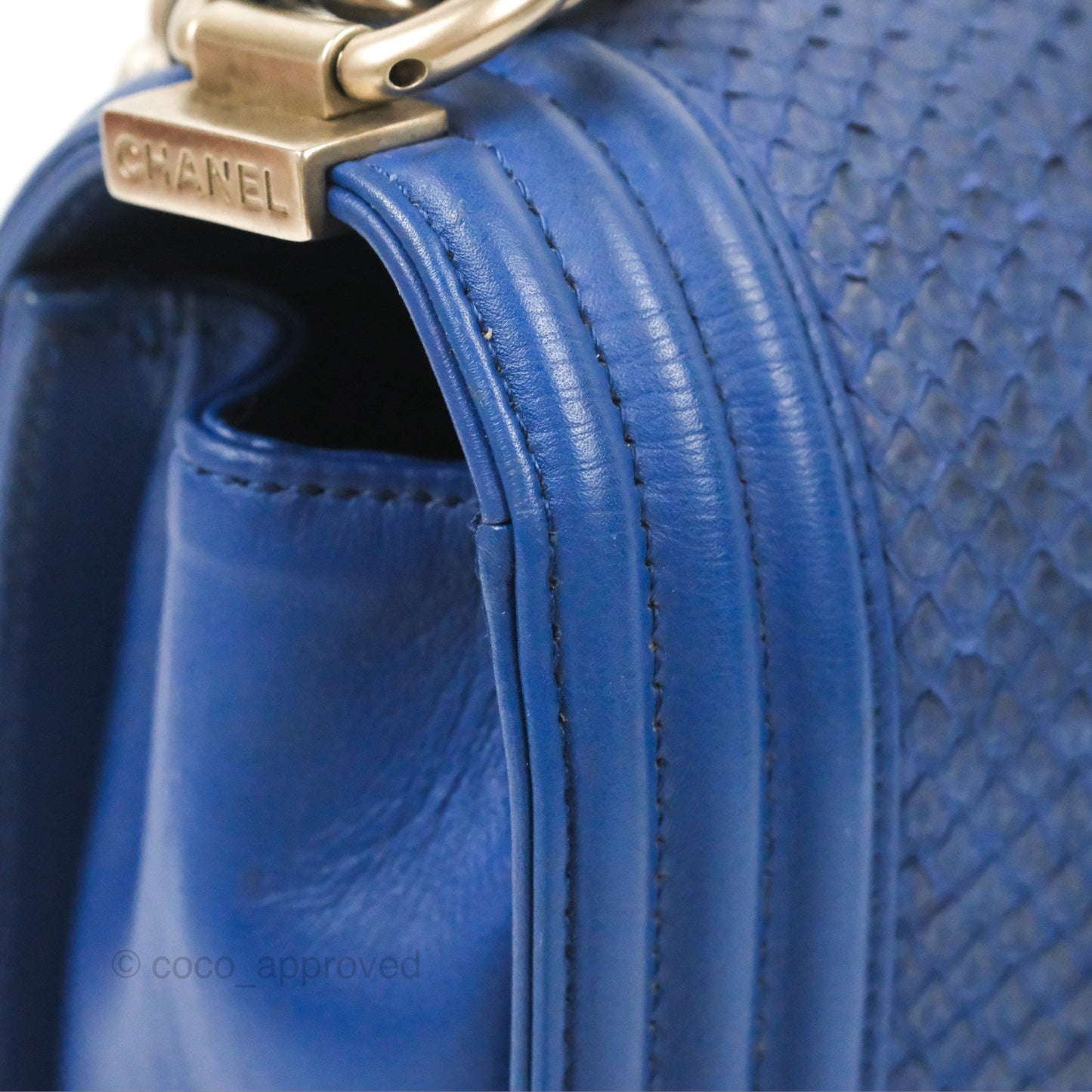 Chanel Medium Boy Blue Python Matte Silver Hardware