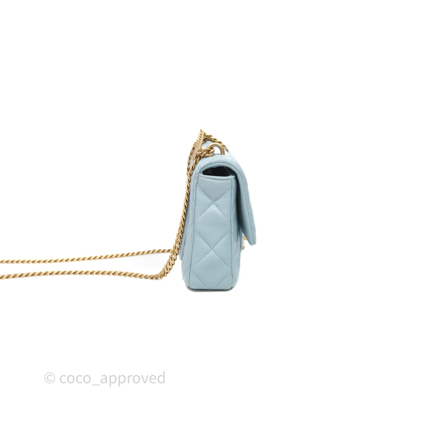 Chanel Quilted Enamel Pending CC Small Square Flap Baby Blue Lambskin