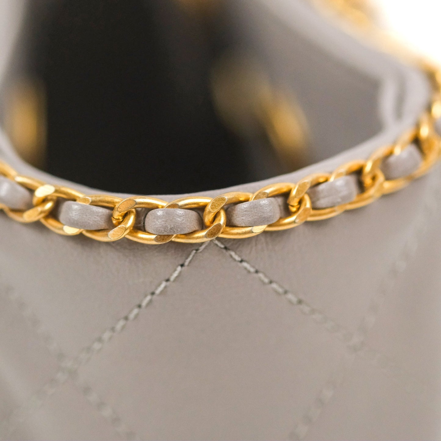 Chanel Small Chain Around Shopping Tote Grey Calfskin Aged Gold Hardware