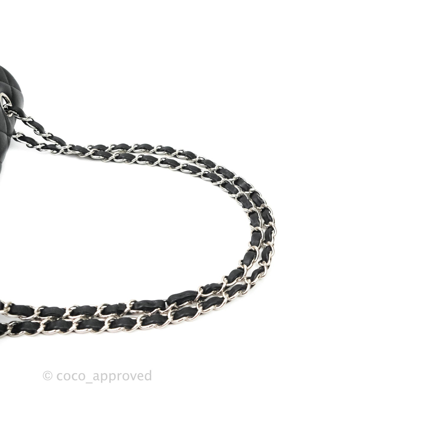 Chanel Classic M/L Medium Double Flap Bag Black Lambskin Silver Hardware