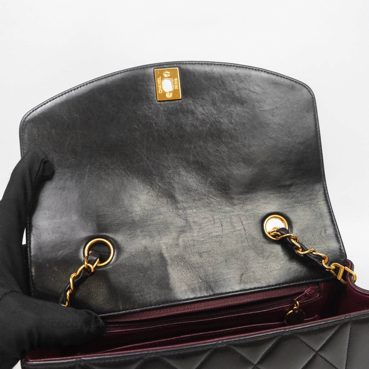 Chanel Vintage Small Quilted Classic Diana Flap Bag Black Lambskin 24K Gold Hardware