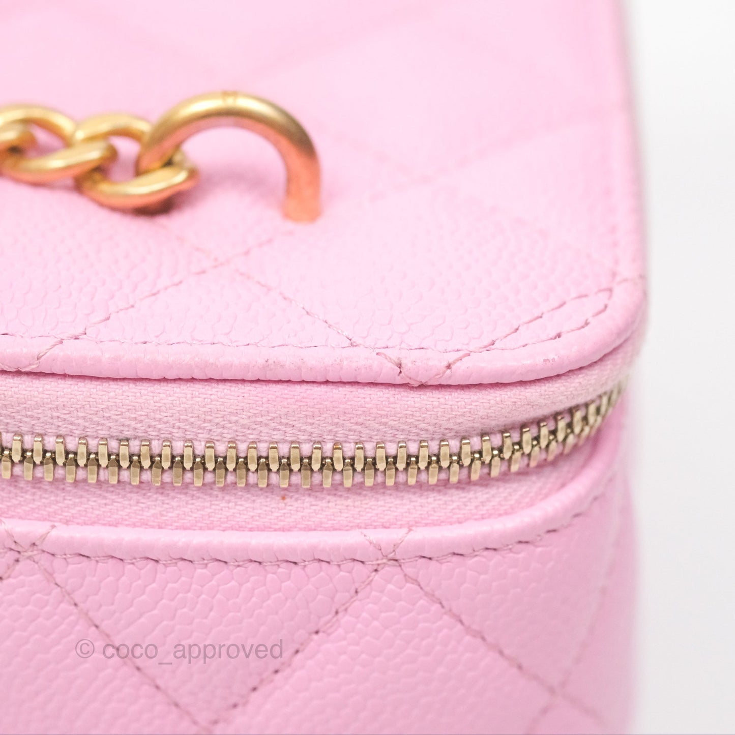 Chanel Vanity with Heart Adjustable Chain Pink Caviar Aged Gold Hardware