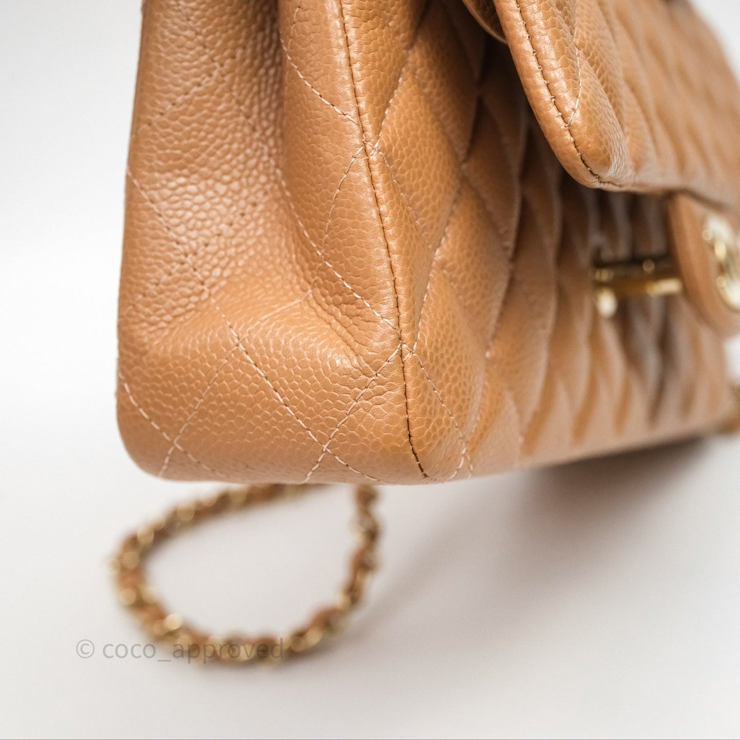 Chanel Classic M/L Medium Flap Quilted Beige Caviar Gold Hardware