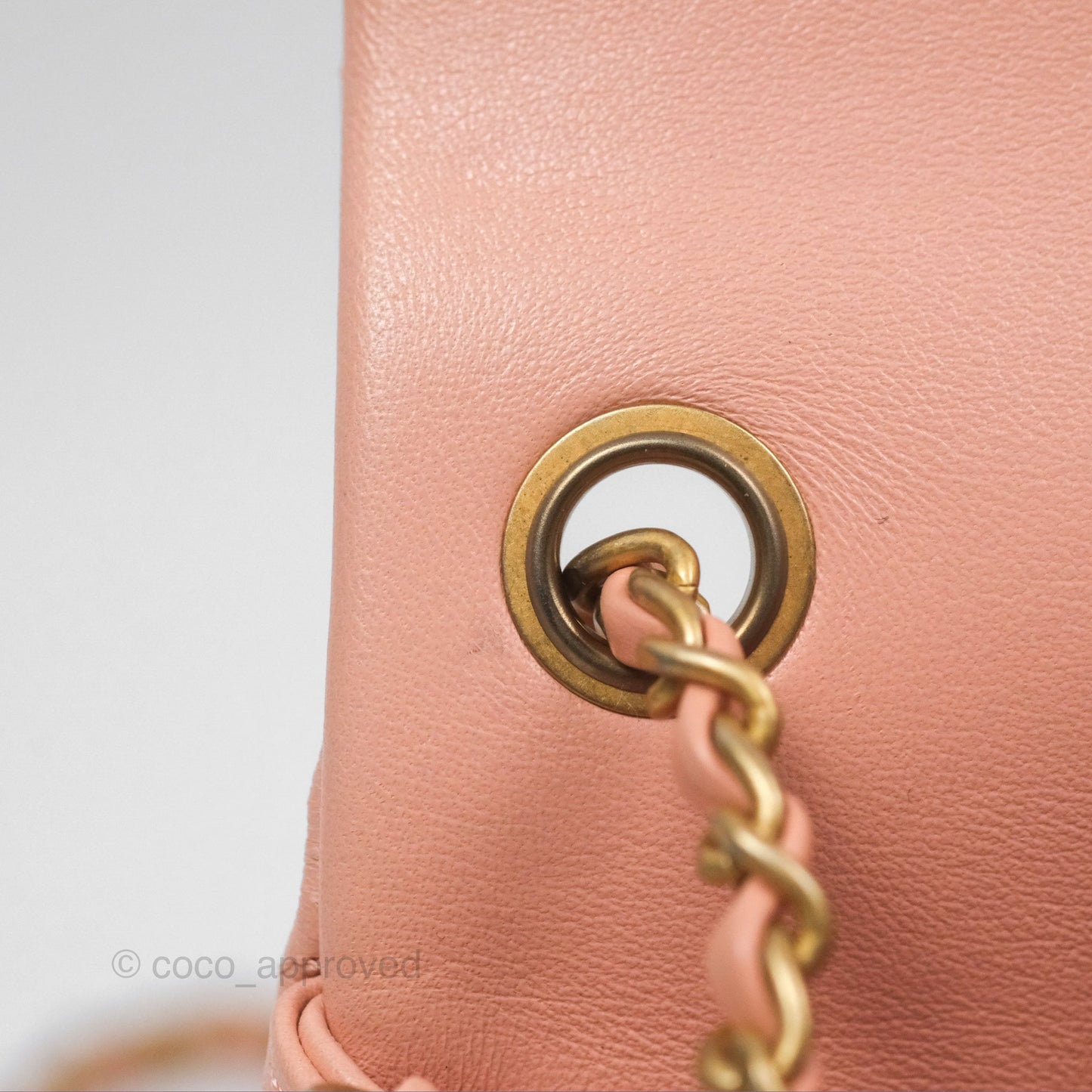 Chanel Pearl Crush Mini Square Quilted Peach Beige Lambskin Aged Gold Hardware