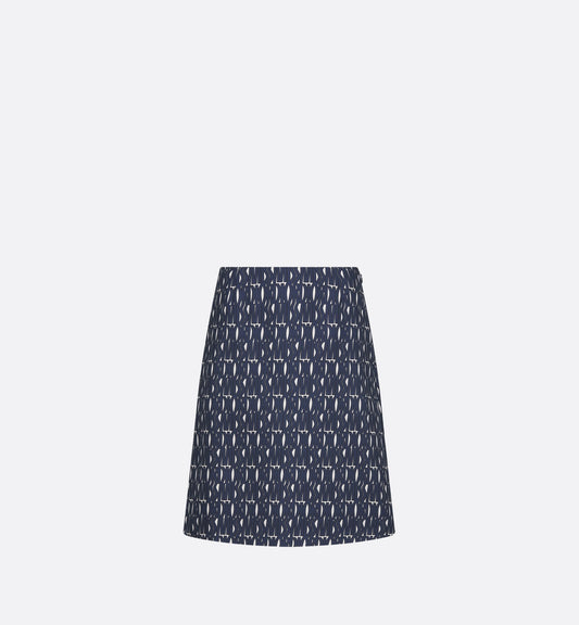 Skirt White Silk Twill With Navy Blue Miss Luxury Dior Allover Motif