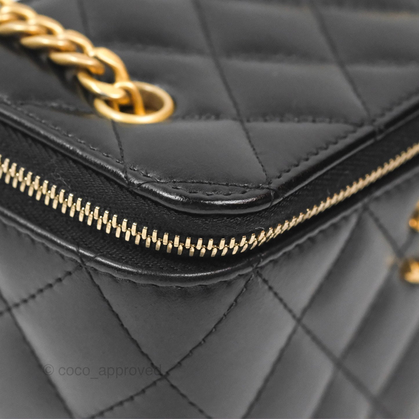 Chanel All Slide Vanity with Adjustable Chain Black Lambskin Aged Gold Hardware