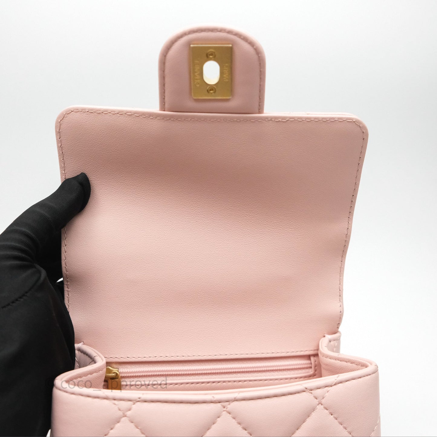 Chanel Top Handle Flap Bag Pink Lambskin Aged Gold Hardware 23S