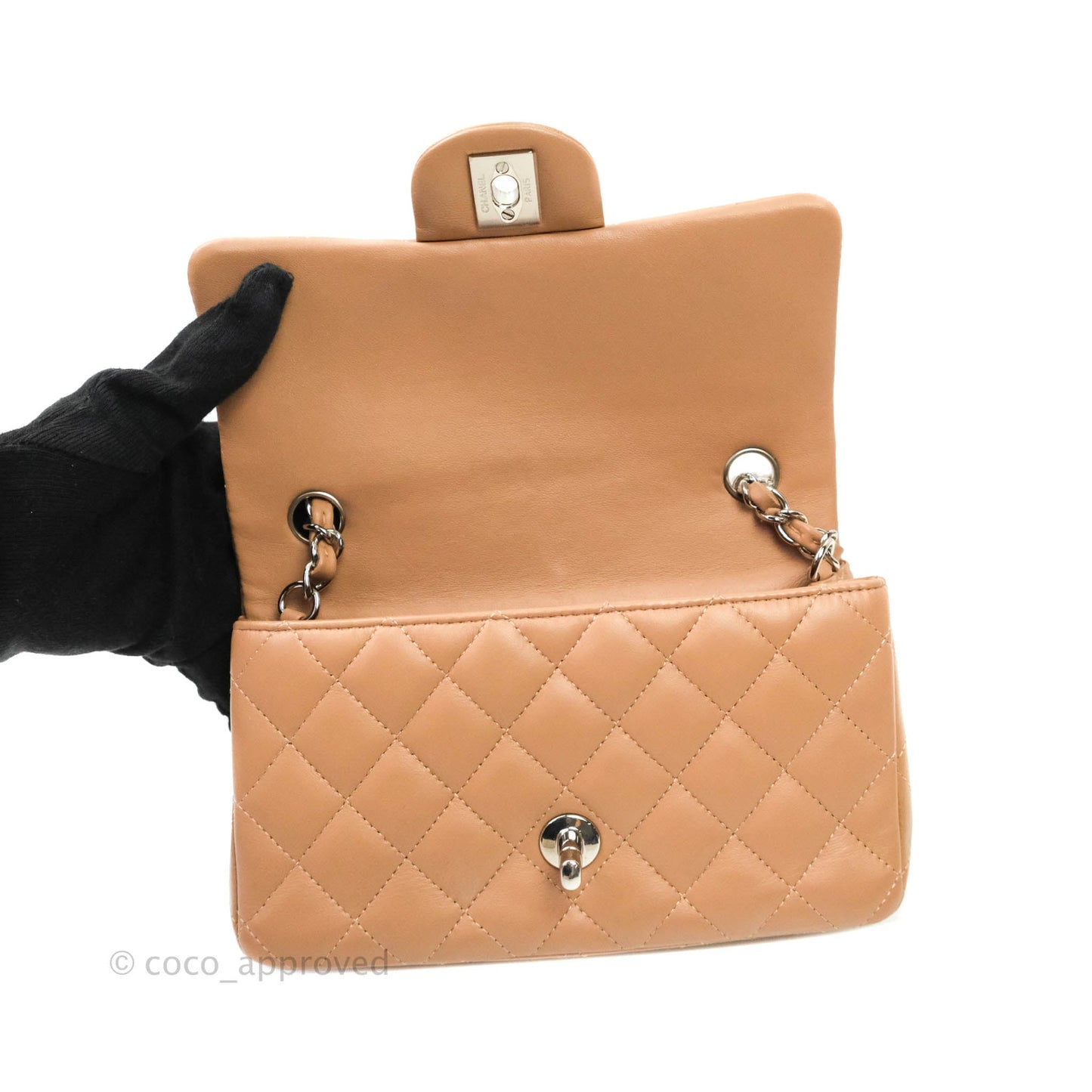 Chanel Classic Quilted Mini Rectangular Flap Dark Beige Lambskin Silver Hardware