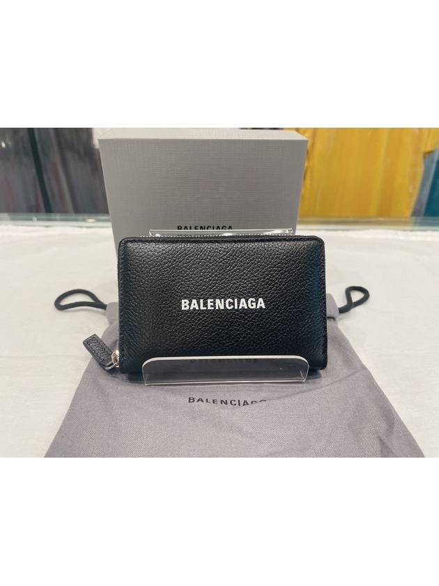 Luxury Balenciaga Logo Zip Around Half Wallet Black
