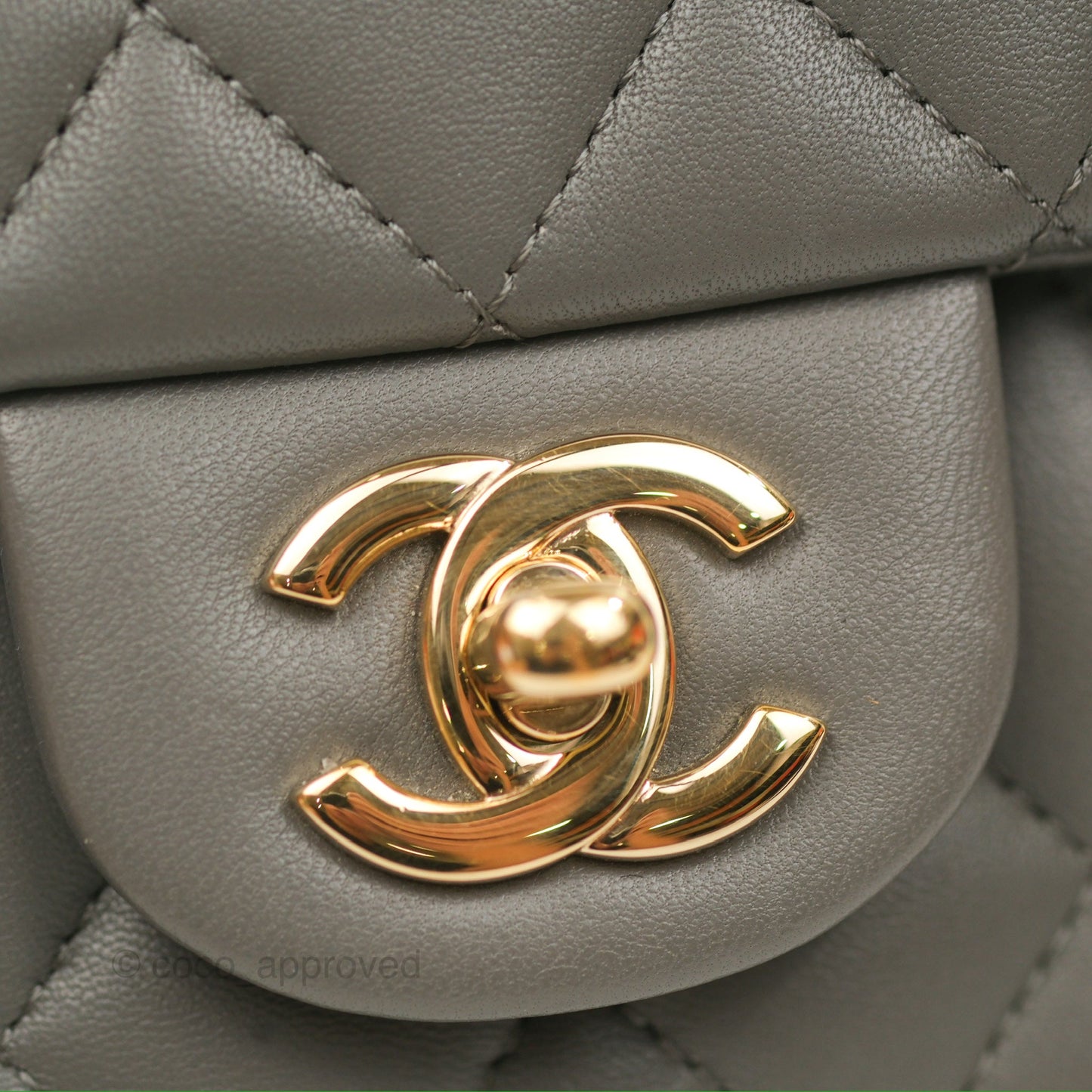 Chanel Top Handle Mini Rectangular Flap Bag Grey Lambskin Gold Hardware