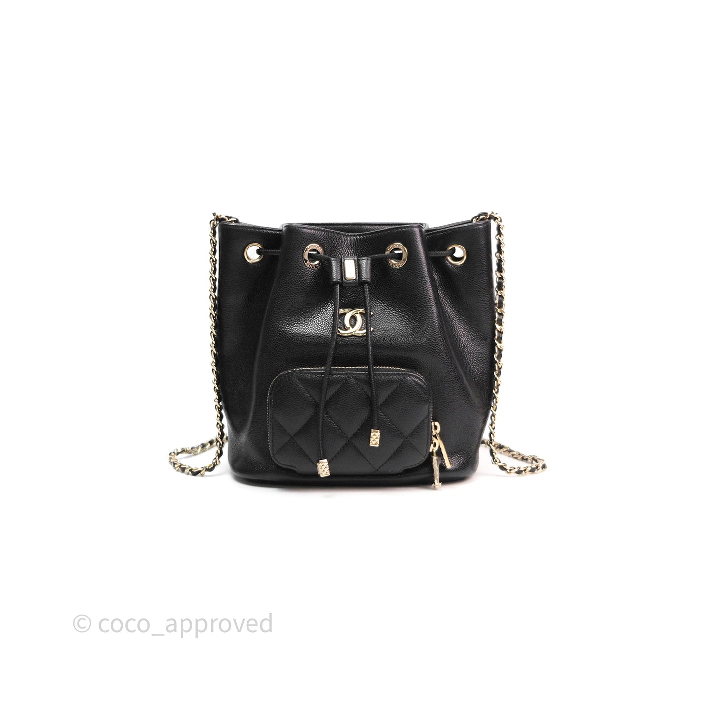 Chanel Business Affinity Drawstring Bucket Bag Black Caviar Gold Hardware