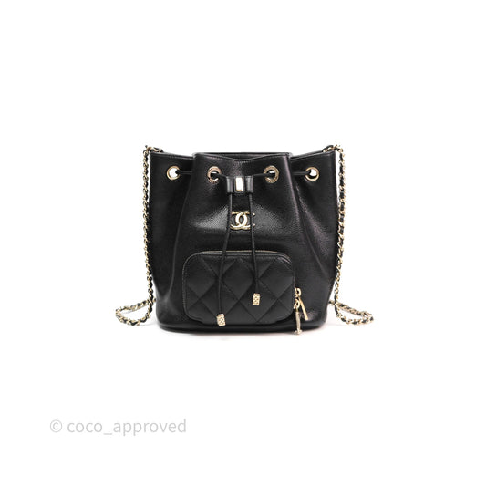 Chanel Business Affinity Drawstring Bucket Bag Black Caviar Gold Hardware