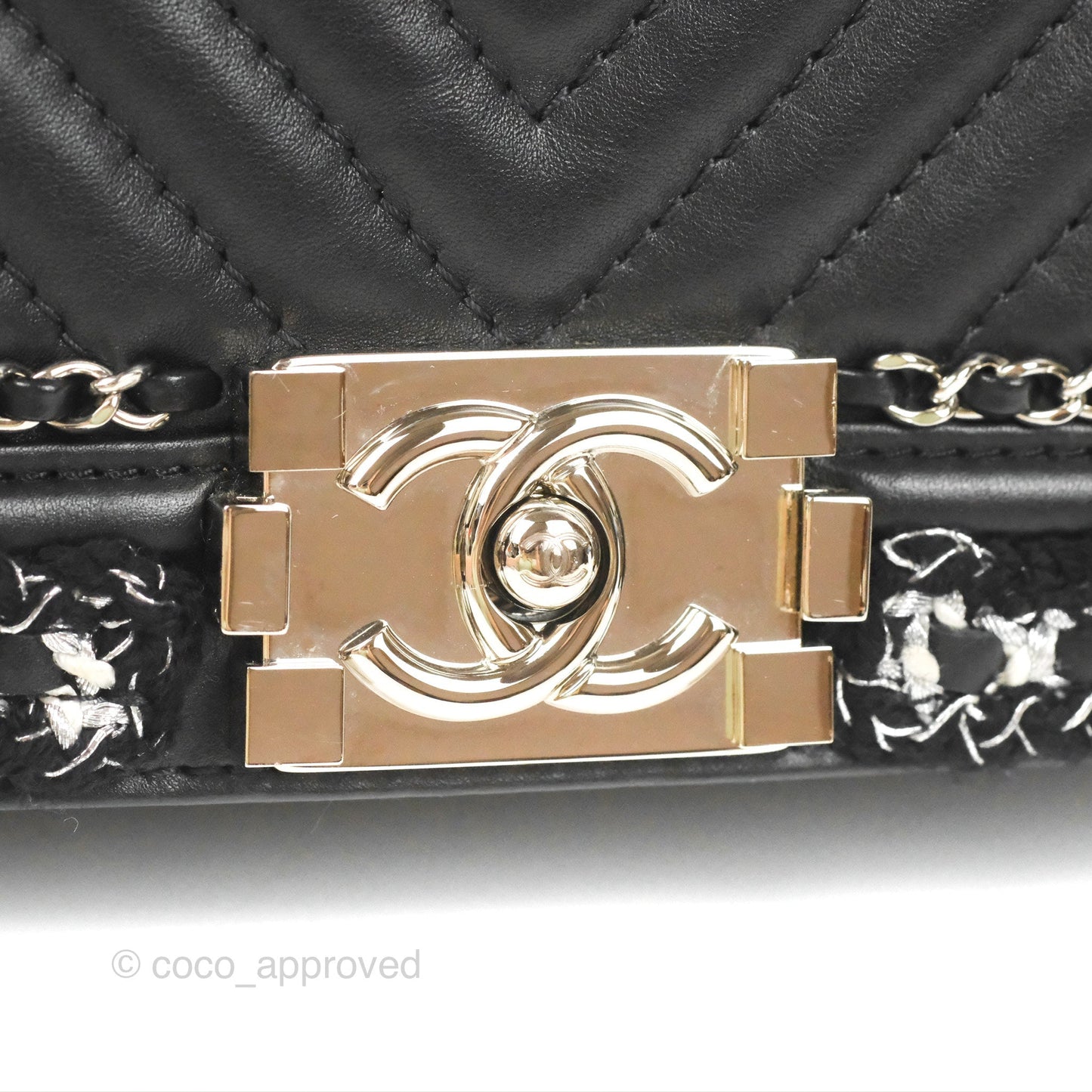 Chanel Chevron Braid Around Chain Boy Black Calfskin Silver Hardware