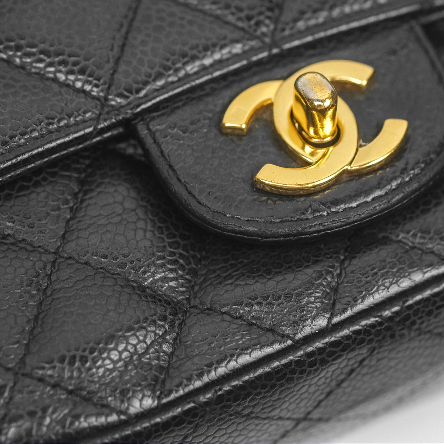 Chanel Vintage Mini Square Quilted Black Caviar Gold Hardware