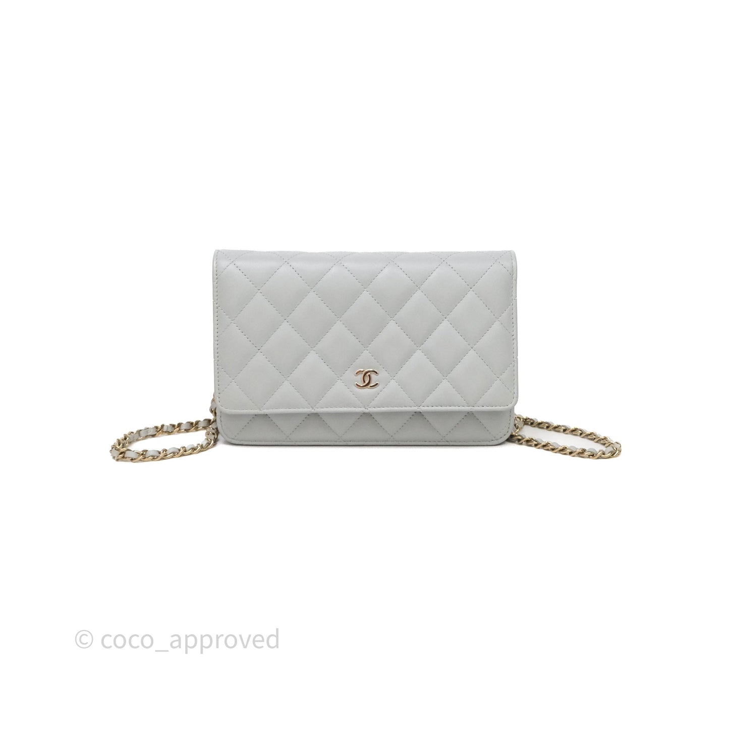 Chanel Classic Quilted Wallet on Chain WOC Grey Lambskin Gold Hardware