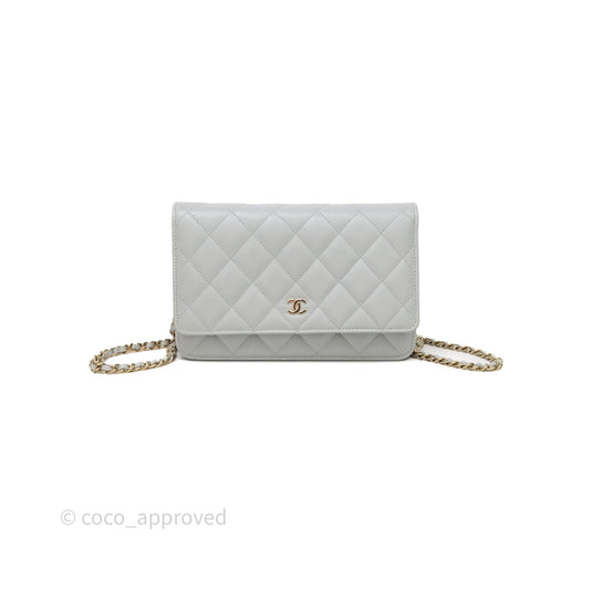 Chanel Classic Quilted Wallet on Chain WOC Grey Lambskin Gold Hardware