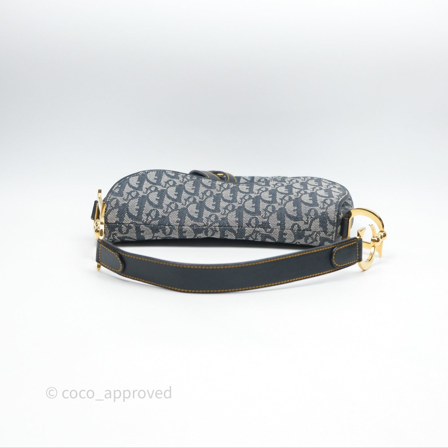 Christian Dior Vintage Saddle Bag Blue Oblique Jacquard Gold Hardware