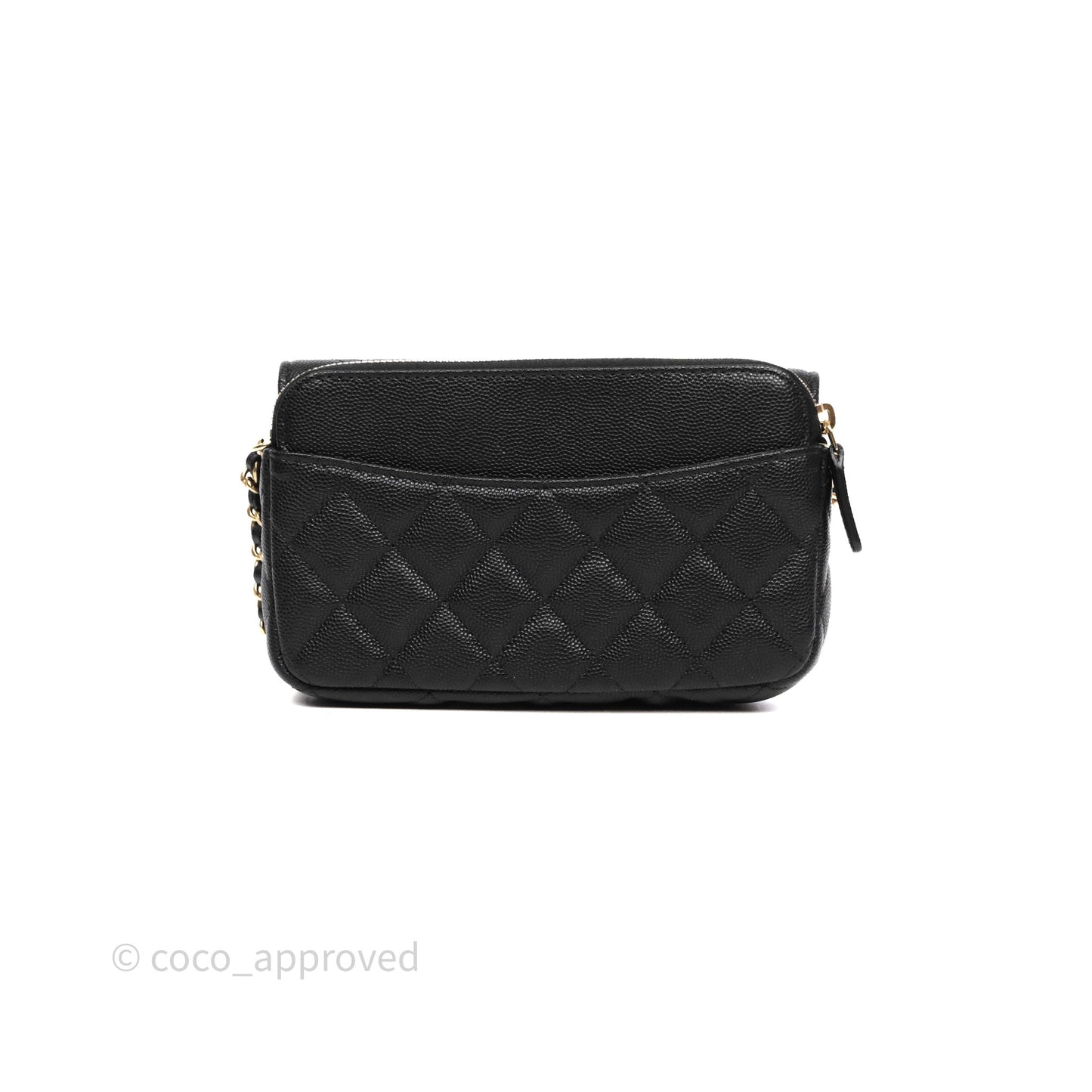 Chanel Classic Flap Phone Holder With Chain Black Caviar Gold Hardware