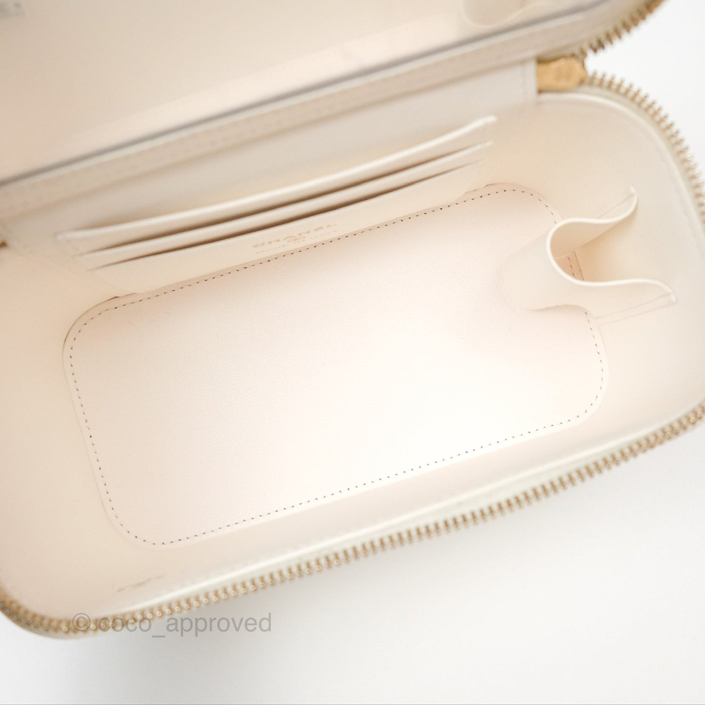 Chanel All Slide Vanity with Adjustable Chain White Lambskin Aged Gold Hardware
