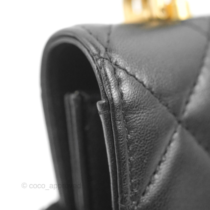 Chanel Mini Handle Flap Coin Purse With Chain Black Lambskin Gold Hardware