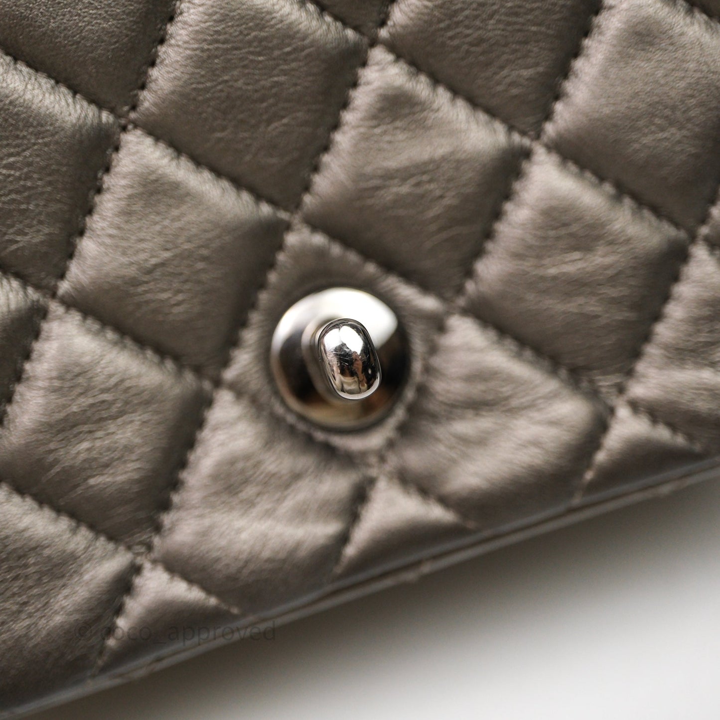Chanel Mini Square Metallic Dark Grey Lambskin Dark Silver Hardware