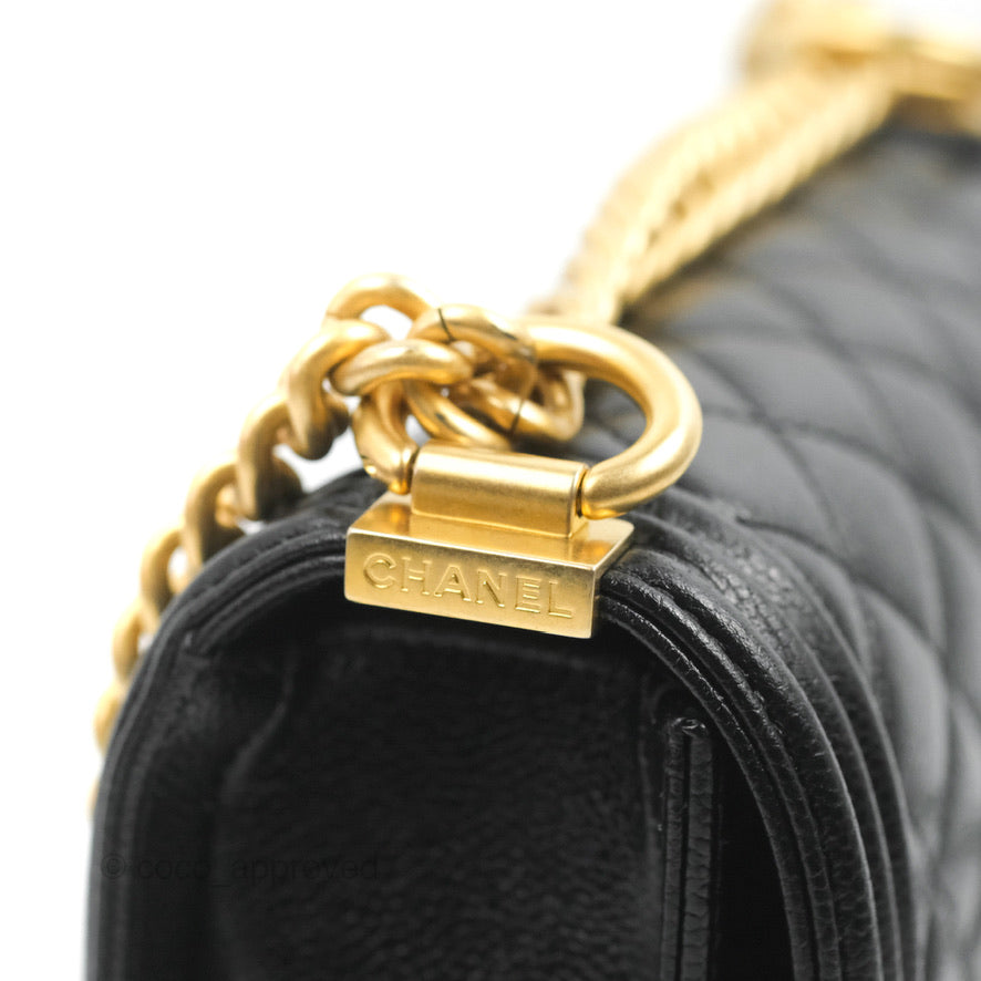 Chanel Boy Messenger Bag Black Caviar Aged Gold Hardware