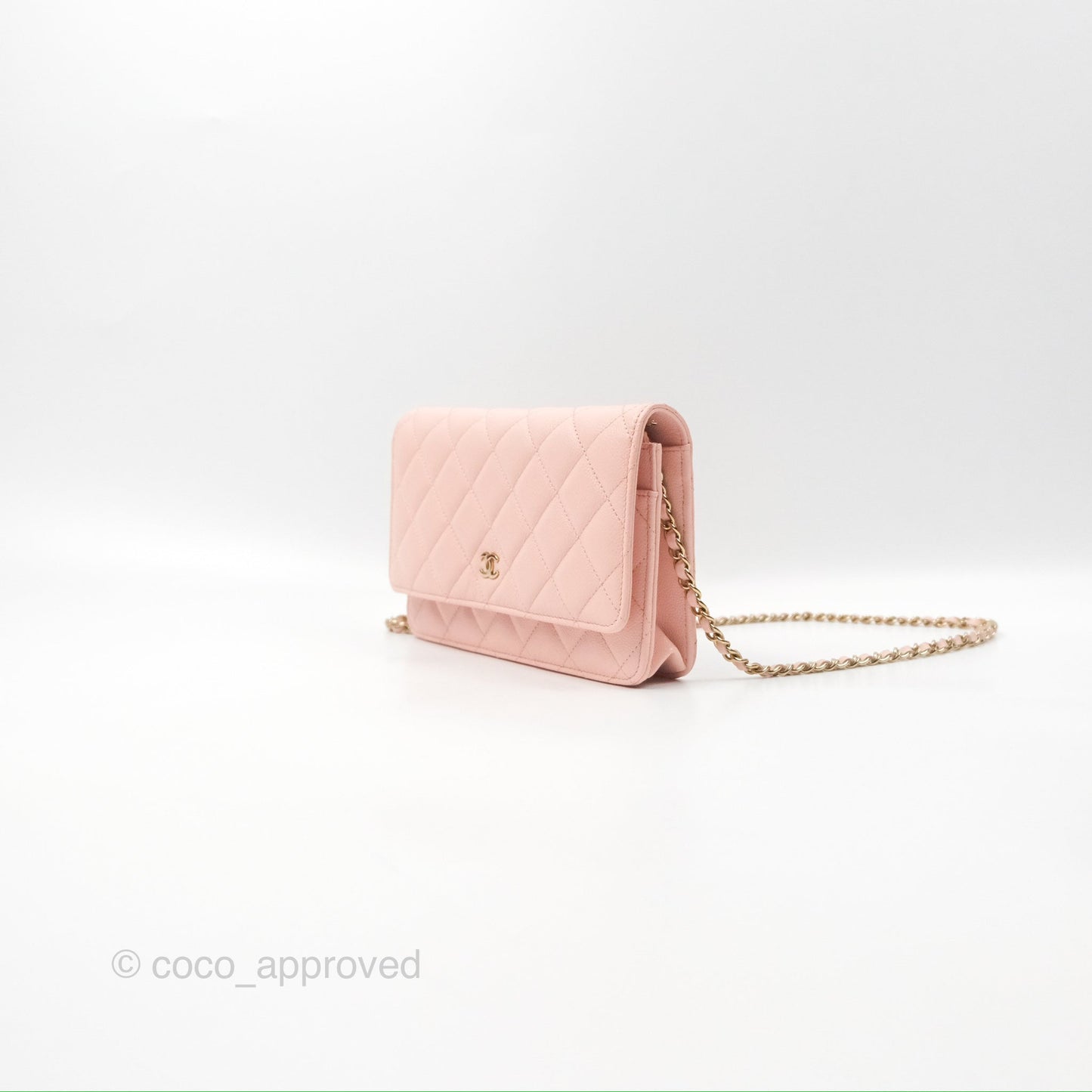 Chanel Quilted Classic Wallet on Chain WOC Light Pink Caviar Gold Hardware