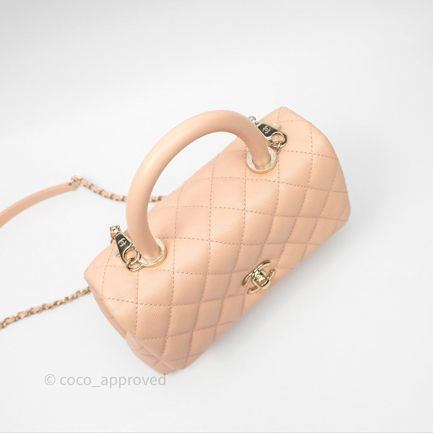 Chanel Small Coco Handle Quilted Pink Beige Caviar Gold Hardware