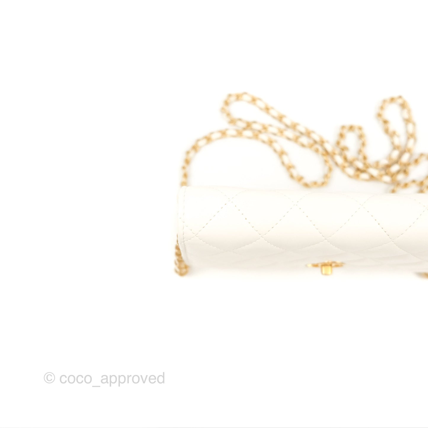 Chanel Quilted Pearl Crush Wallet on Chain WOC White Lambskin Aged Gold Hardware