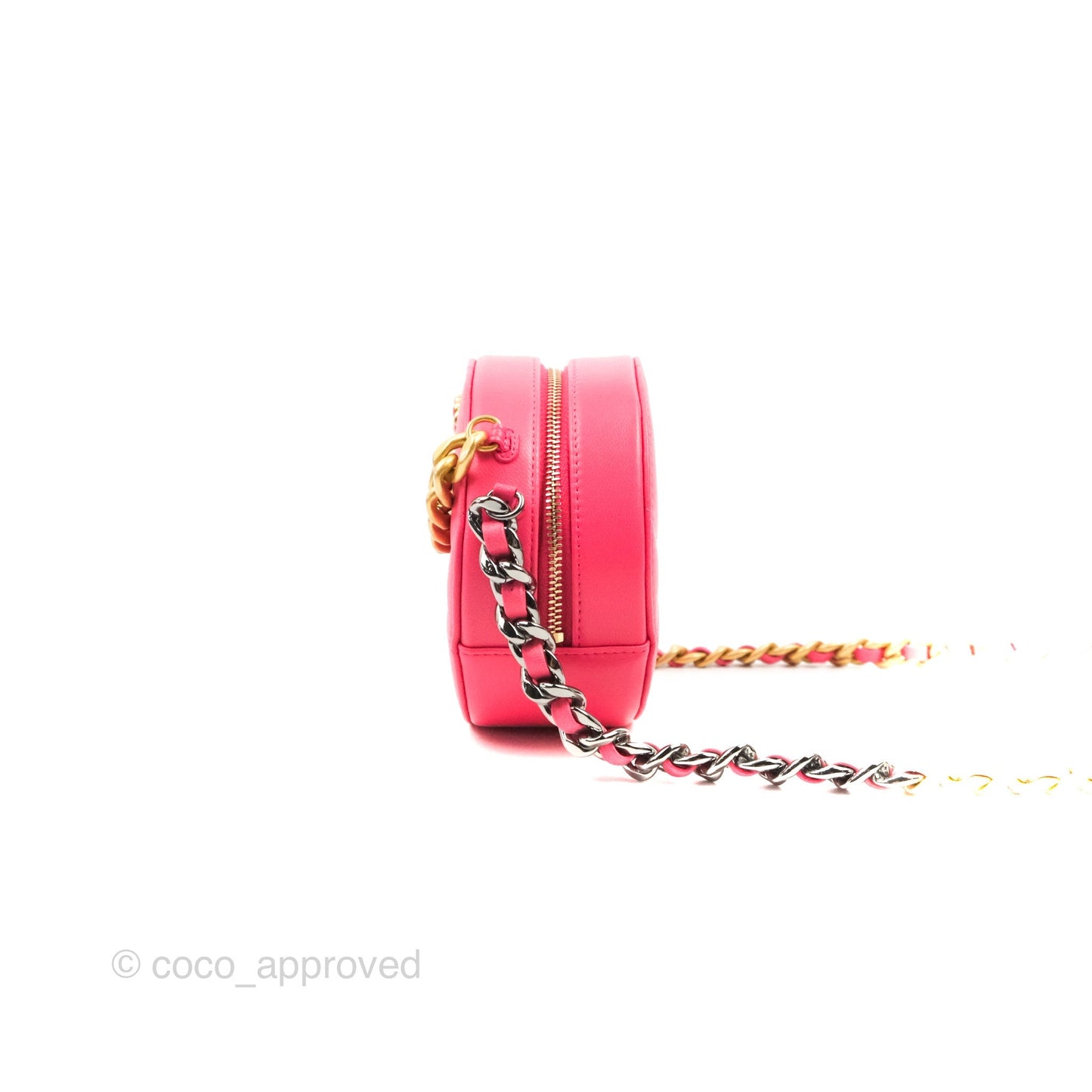 Chanel 19 Round Clutch With Chain Dark Pink Mixed Hardware
