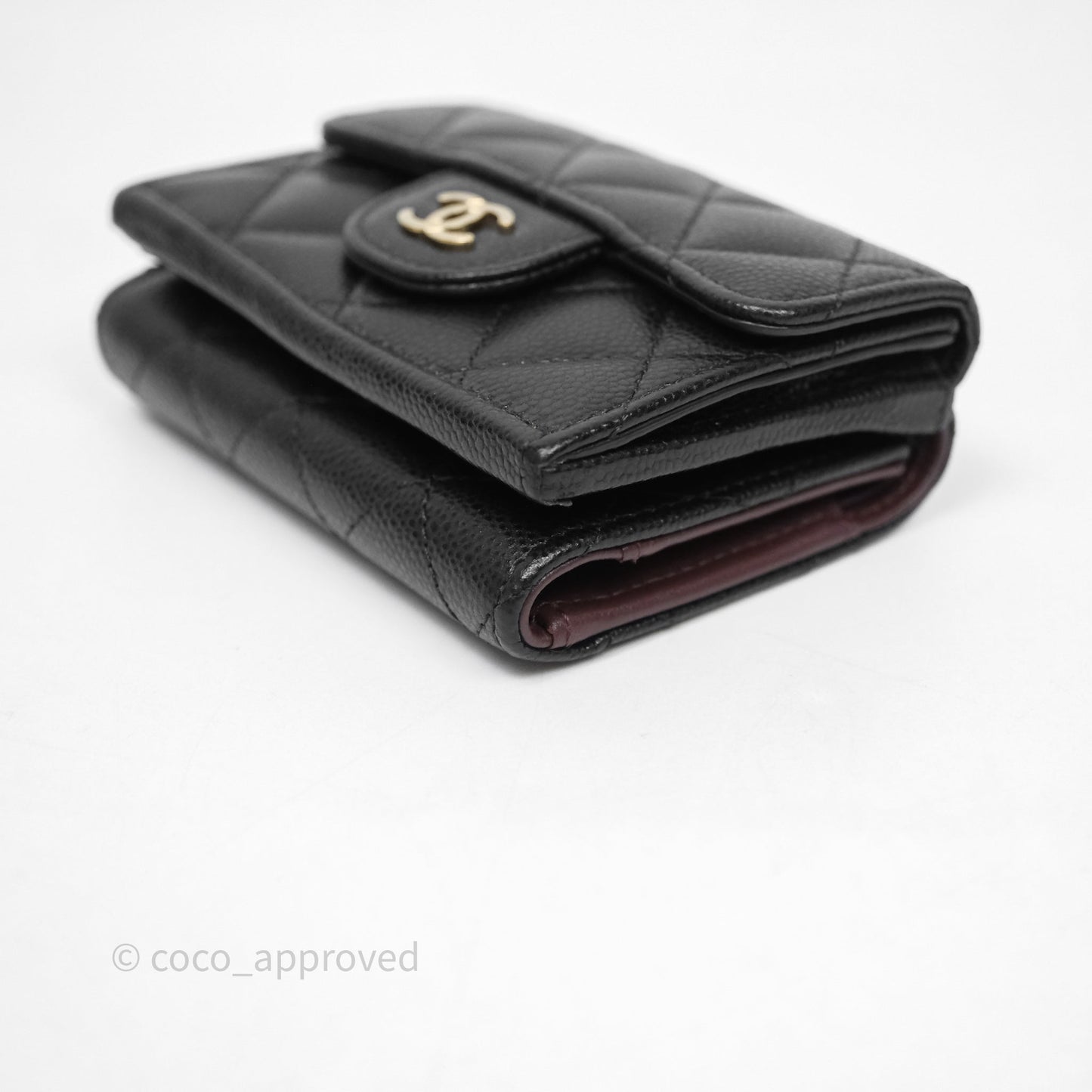 Chanel Small Classic Trifold Wallet Quilted Black Caviar Gold Hardware