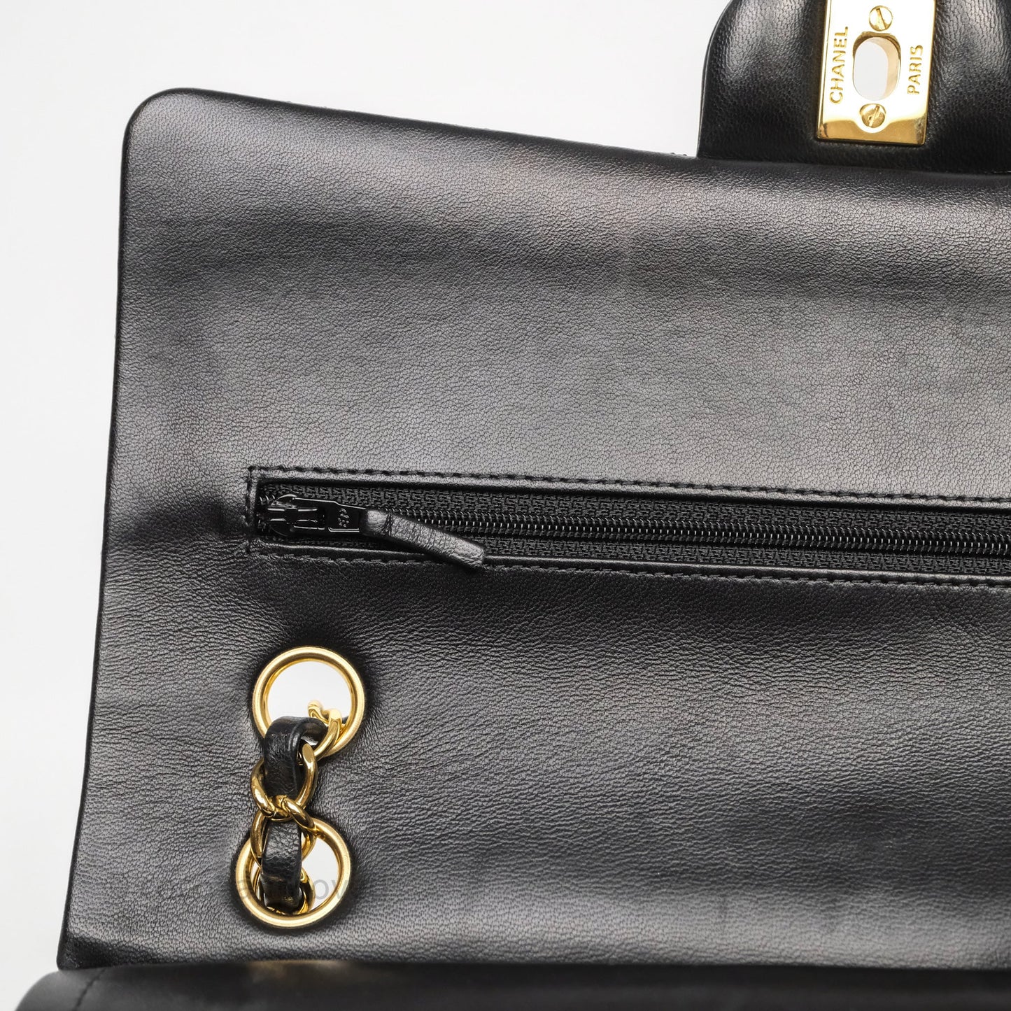 Chanel Classic M/L Medium Flap Quilted Black Lambskin Gold Hardware