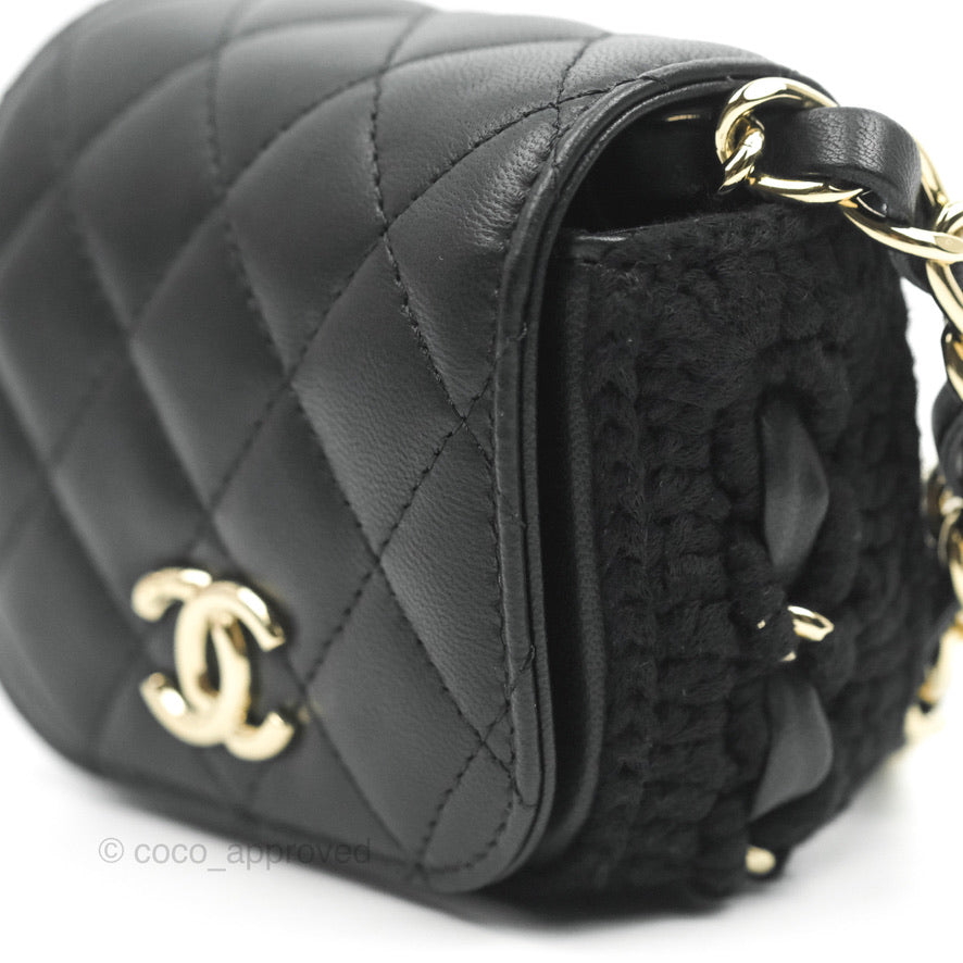 Chanel Mini Bag Black Lambskin Crochet Gold Hardware 22C