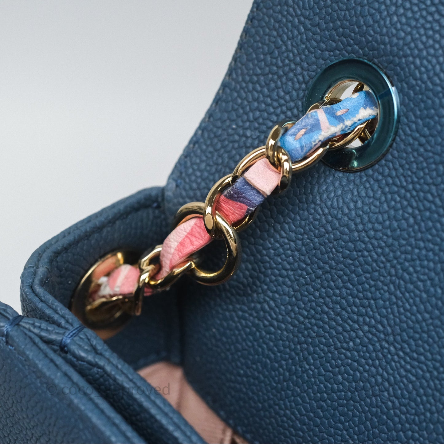 Chanel Medium Cuba Top Handle Flap Bag Blue Caviar Gold Hardware