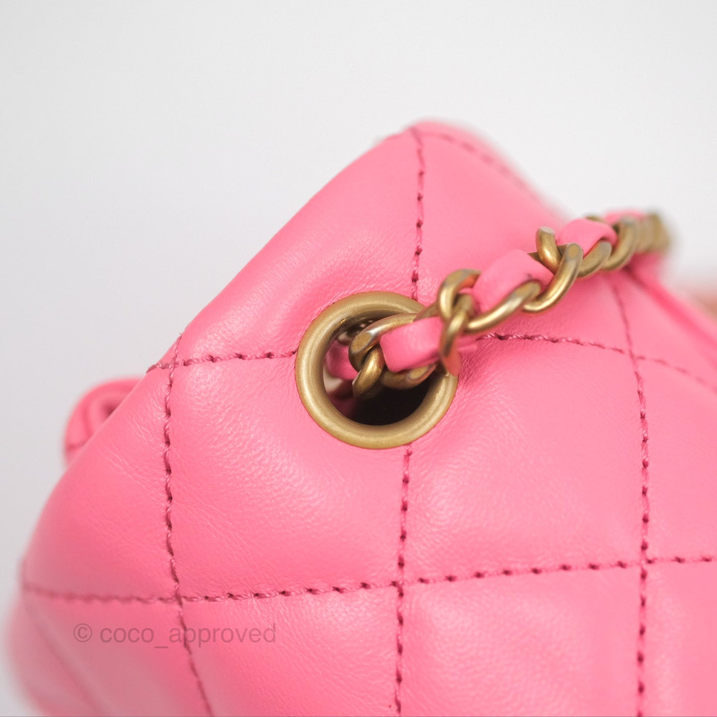 Chanel Mini Rectangular Pearl Crush Quilted Pink Lambskin Aged Gold Hardware