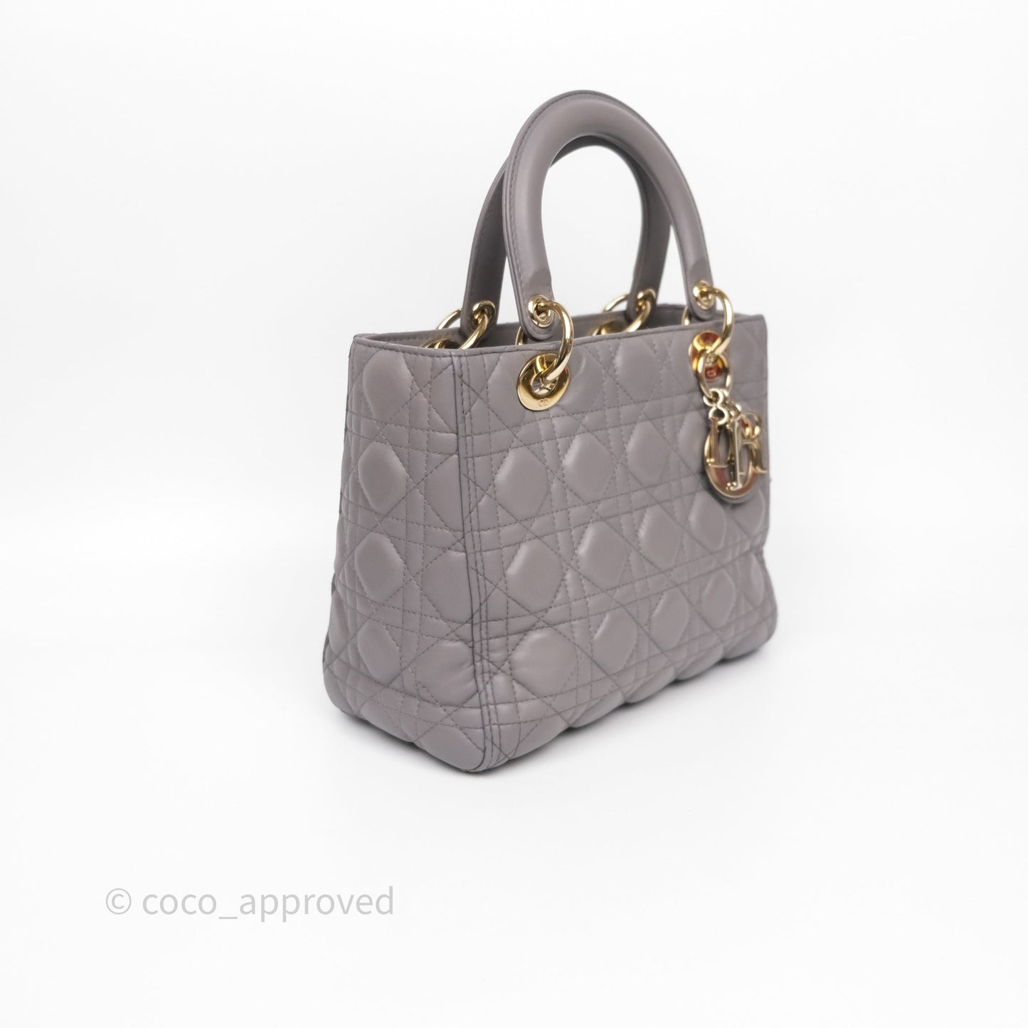 Christian Dior Medium Lady Dior Grey Lambskin Gold Hardware