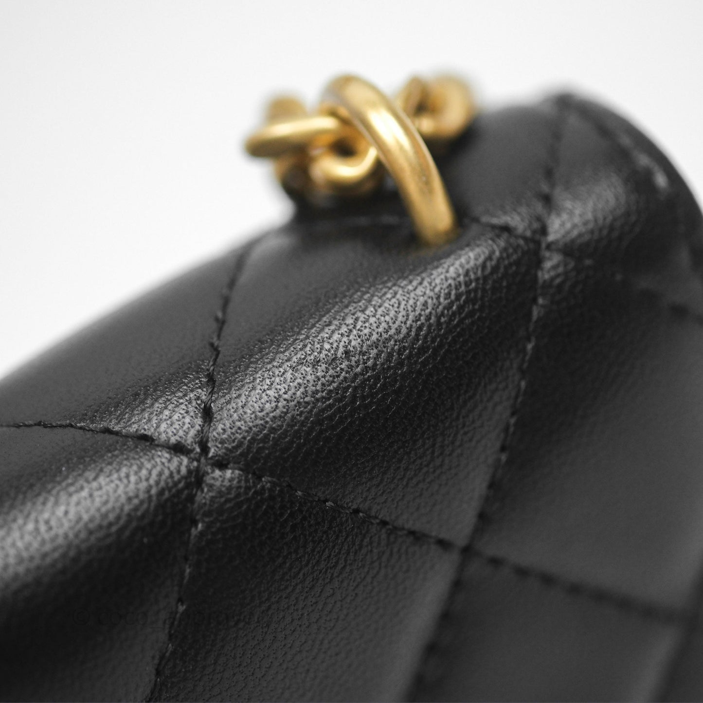 Chanel Mini Clutch With Chain Camellia Adjustable Black Lambskin Aged Gold Hardware