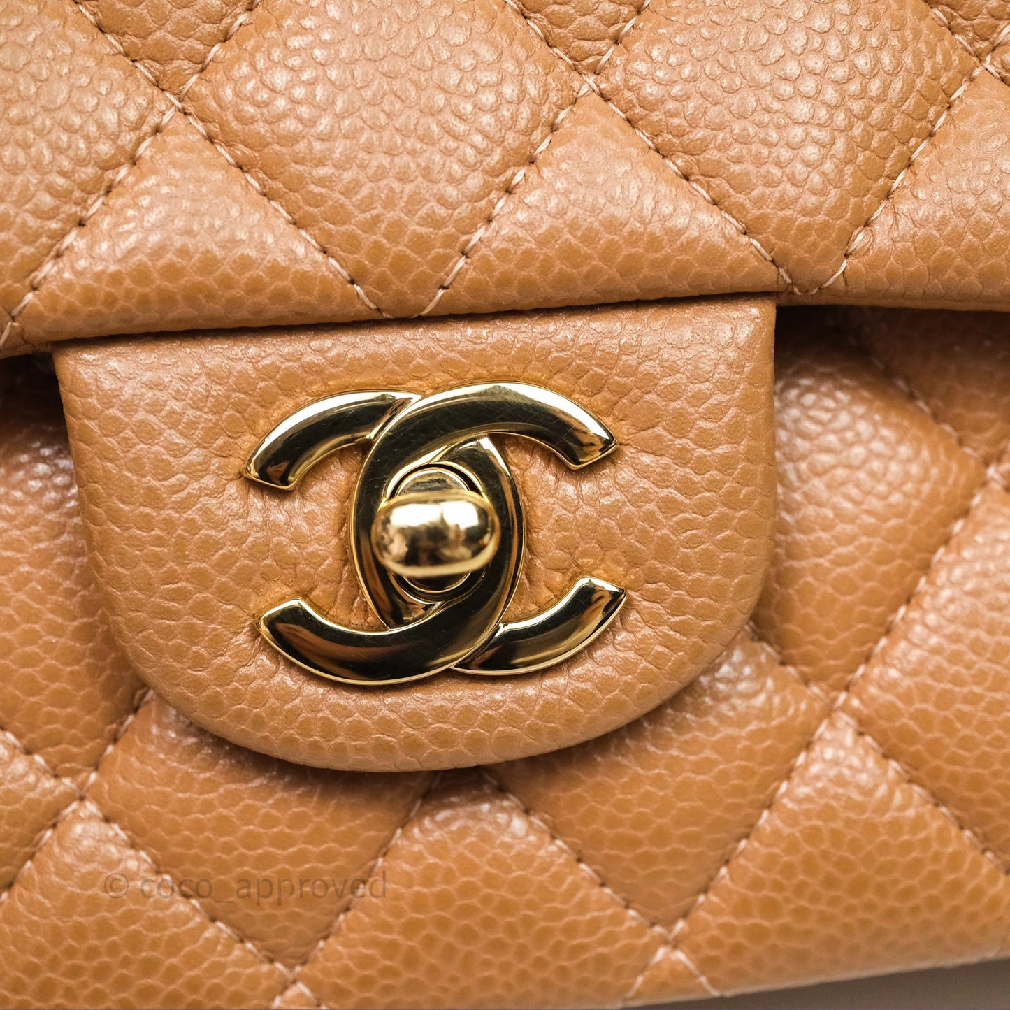 Chanel Classic M/L Medium Flap Quilted Beige Caviar Gold Hardware