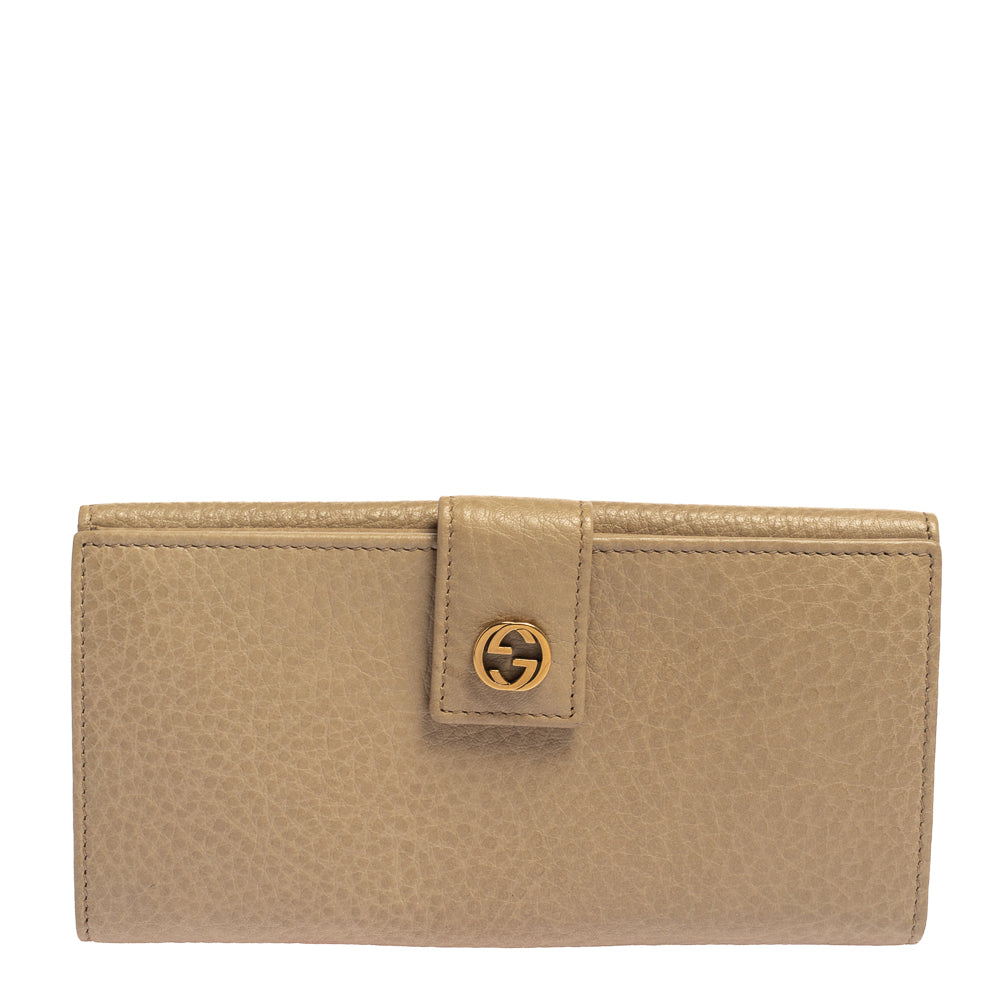 Luxury Gucci Trending 2025 Beige Leather Interlocking G Continental Wallet..