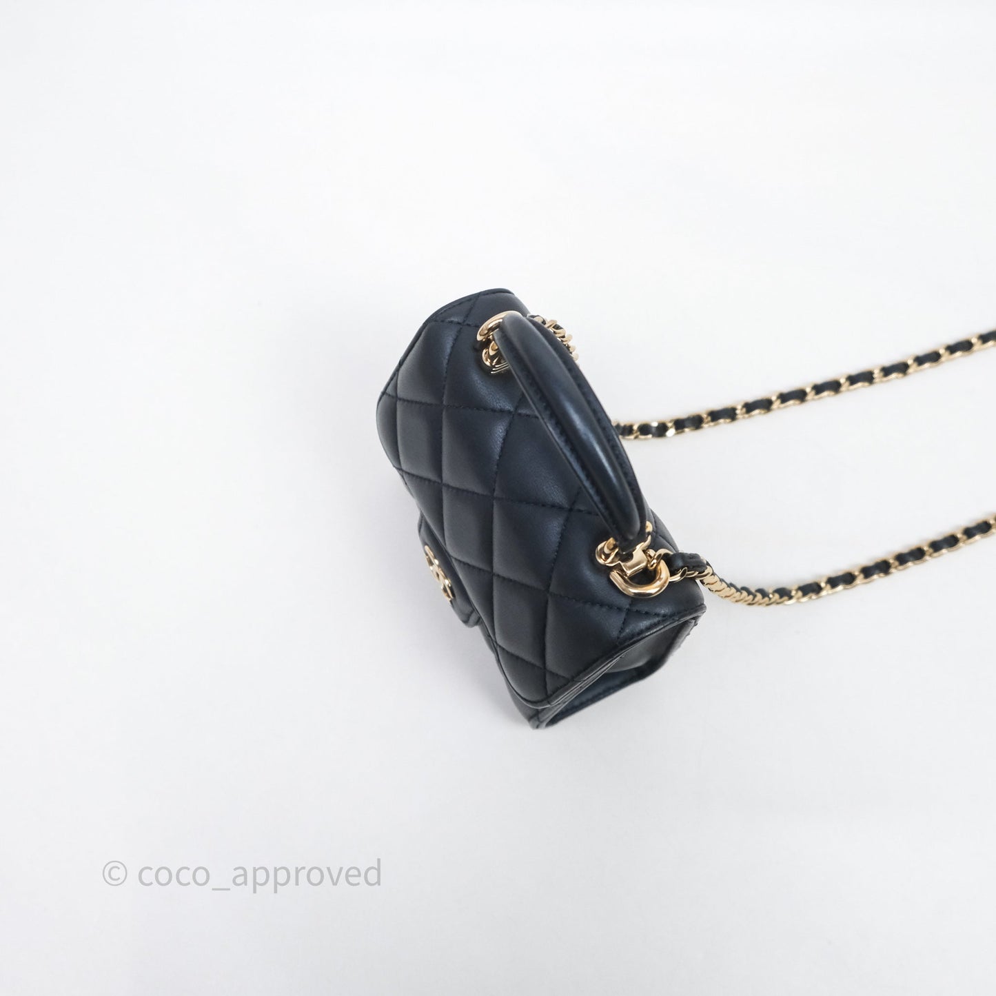 Chanel Mini Handle Clutch With Chain Iridescent Dark Navy Lambskin Gold Hardware
