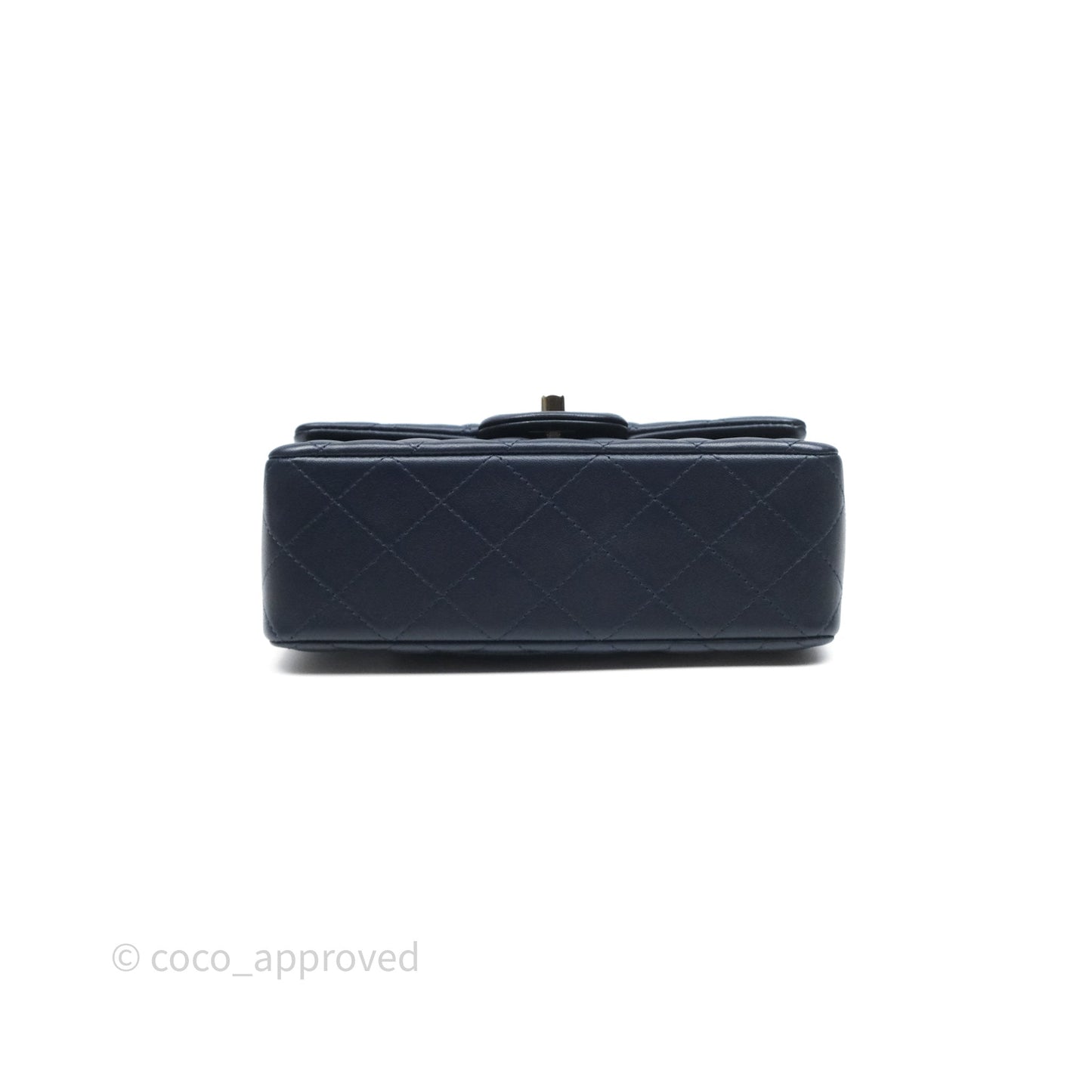 Chanel Top Handle Mini Rectangular Flap Bag Navy Lambskin Gold Hardware