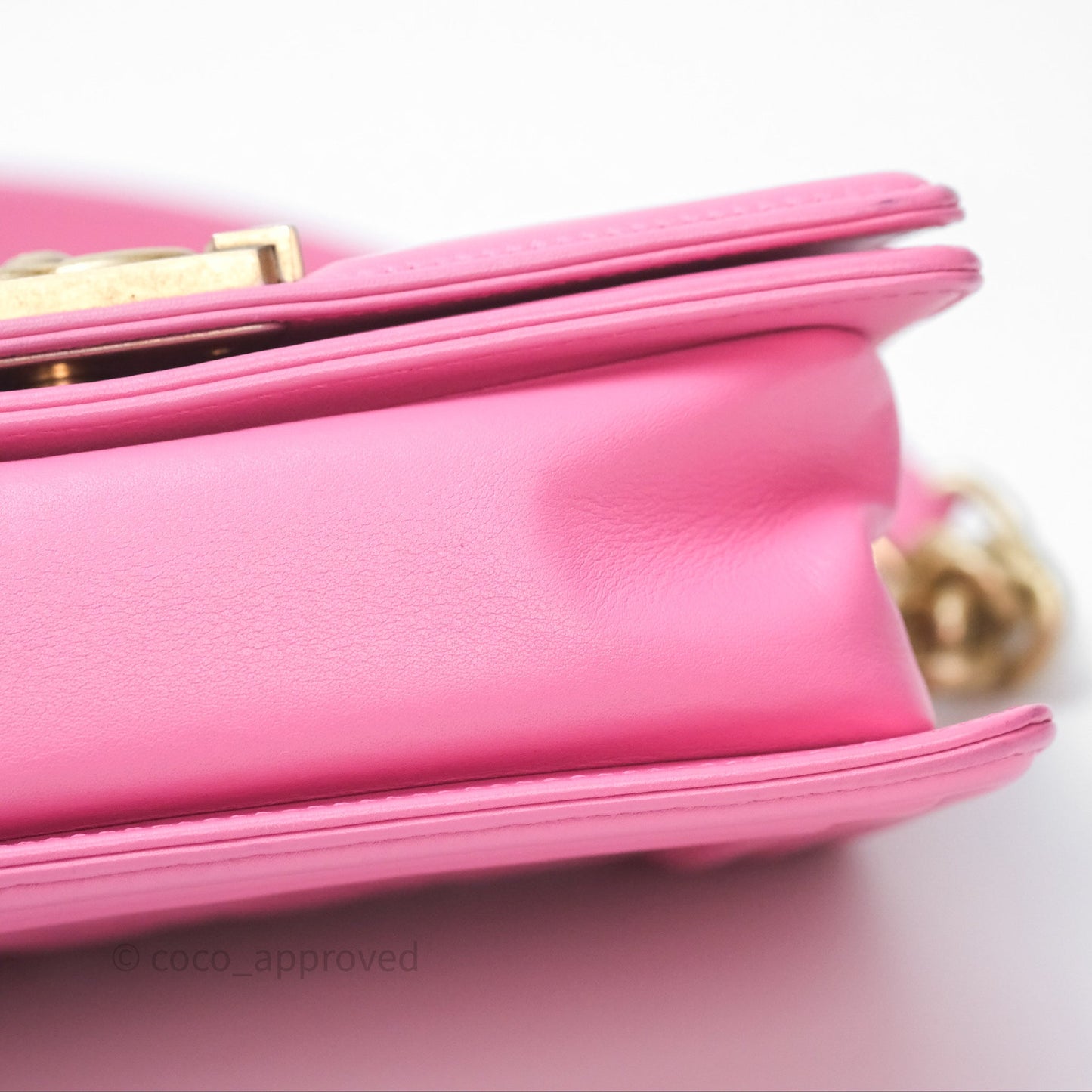 Chanel Small Boy Pink Calfskin Aged Gold Hardware